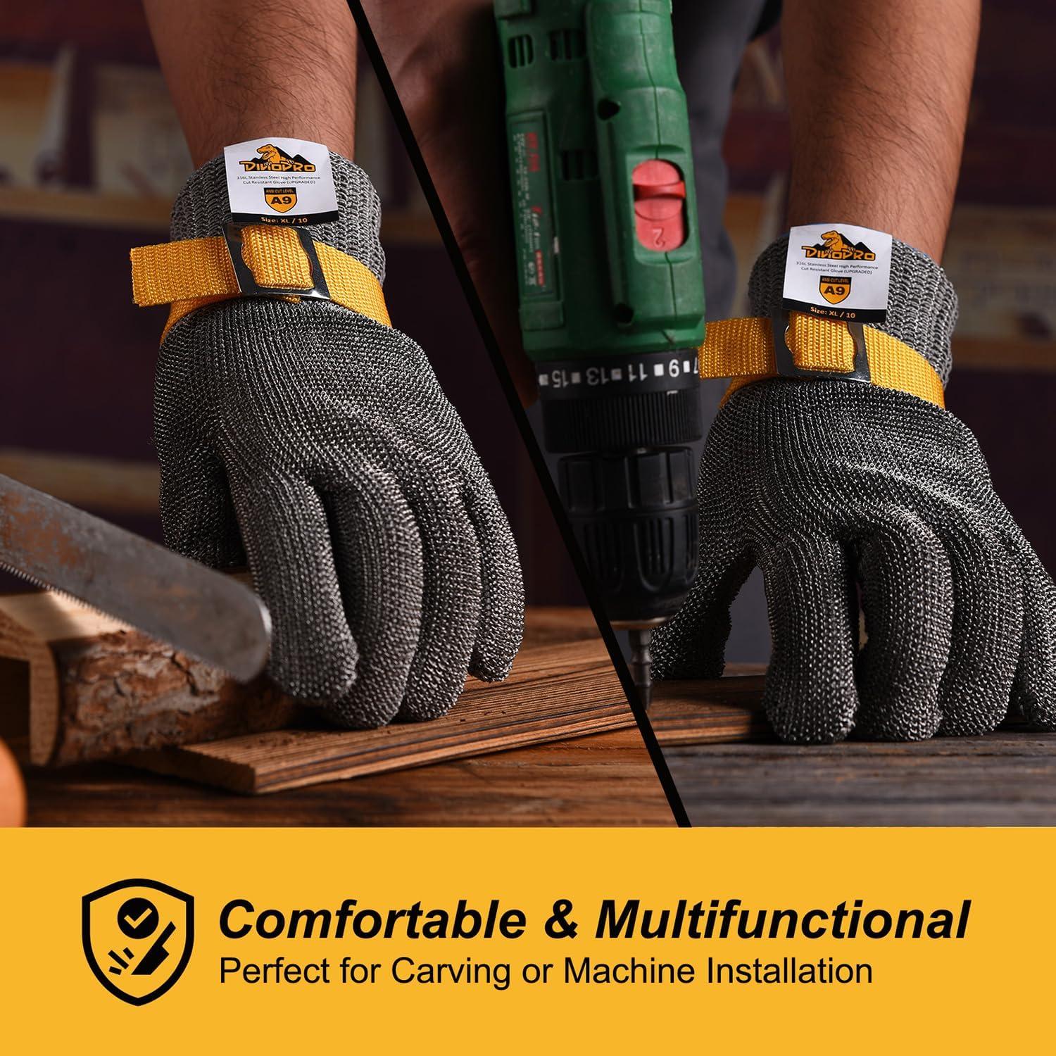 Guante de acero inoxidable DINOPRO 2.0 resistente a cortes ANSI A9