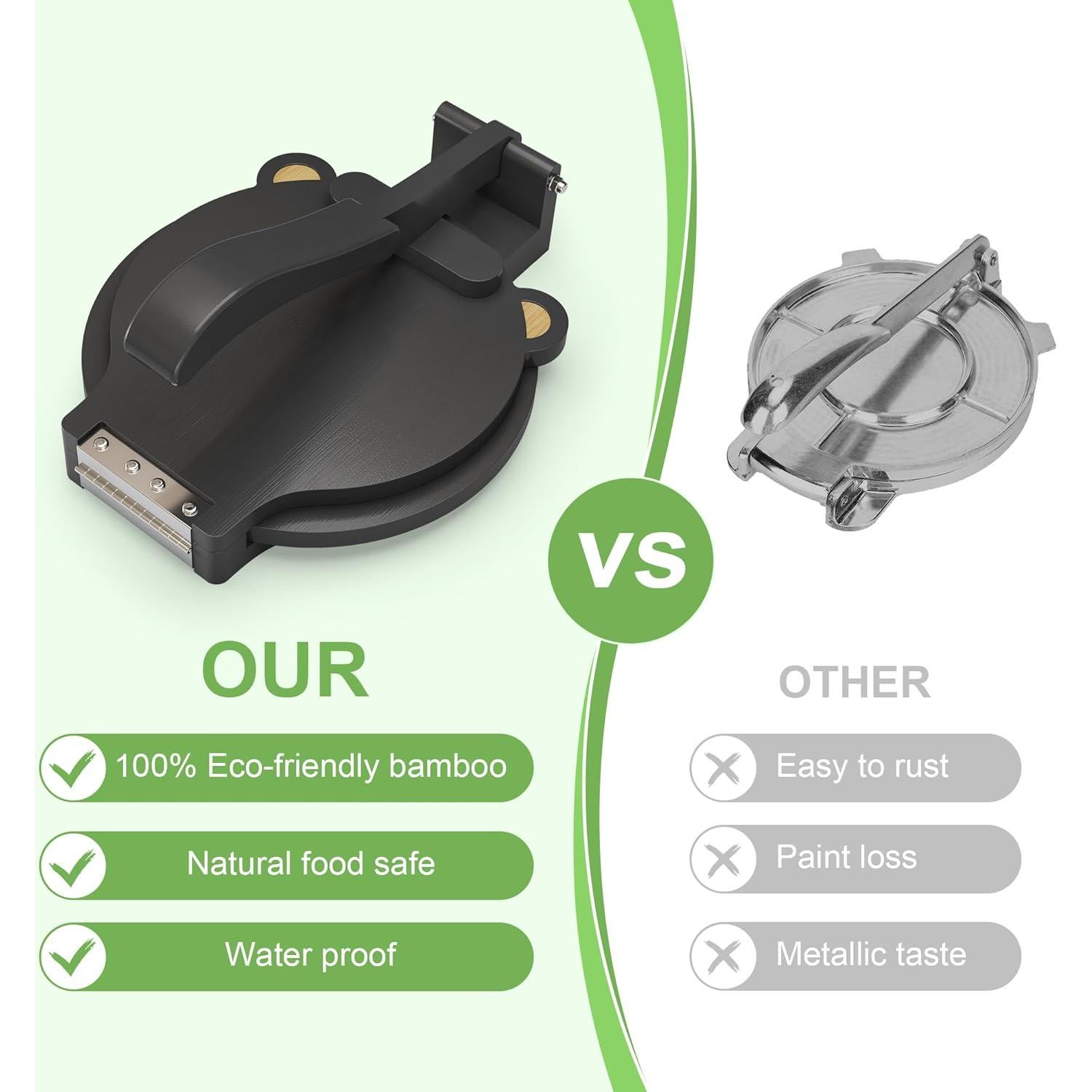 Prensa de Tortilla de Bambú 25.4 cm con 50 Papeles Pergamino