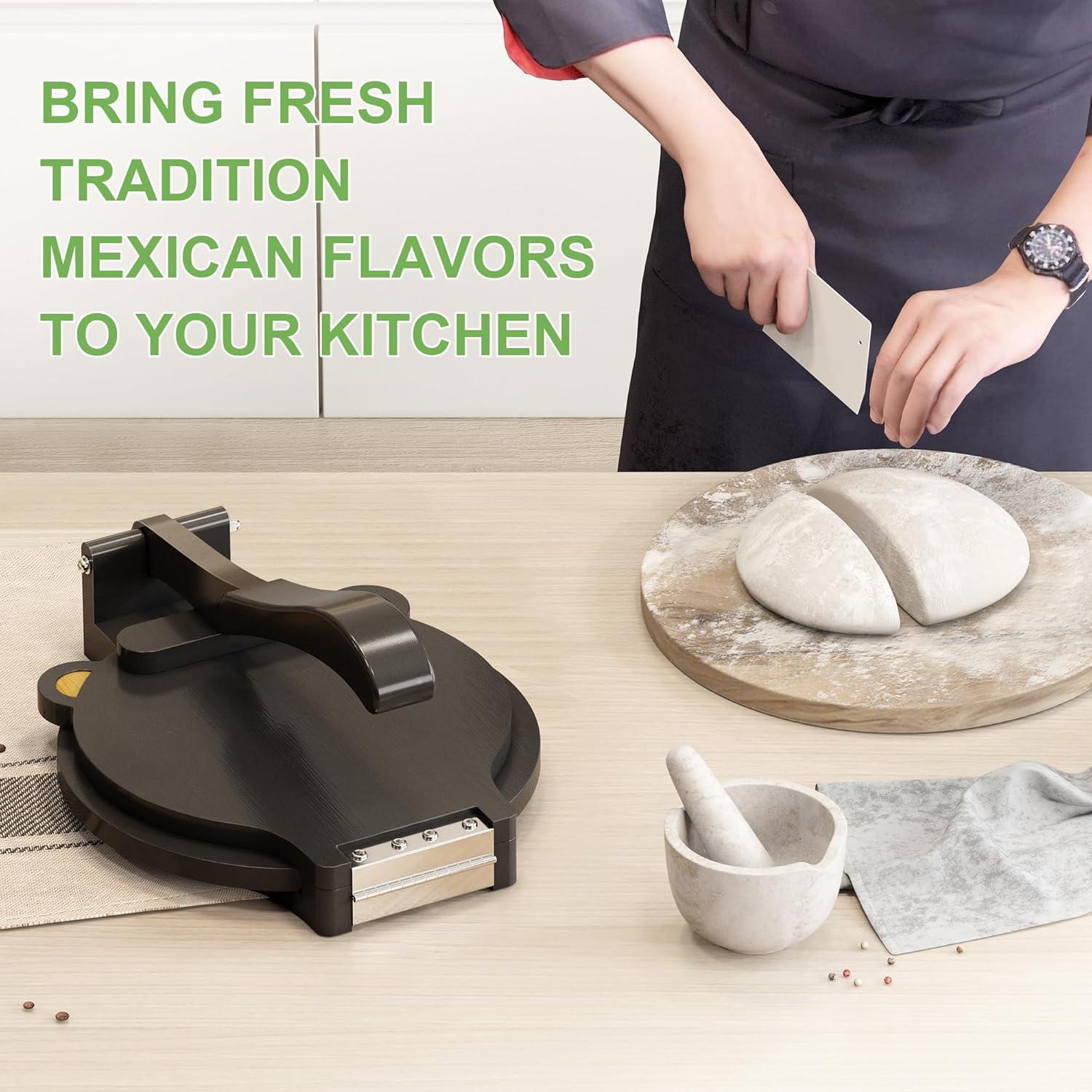 Prensa de Tortilla de Bambú 25.4 cm con 50 Papeles Pergamino