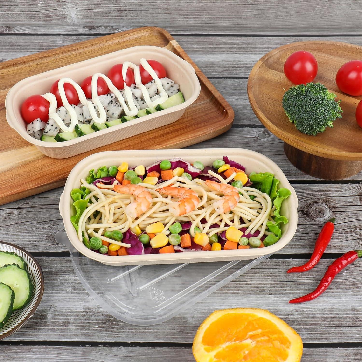 Tazones desechables de fibra de caña 17 oz - 50 unidades con tapas