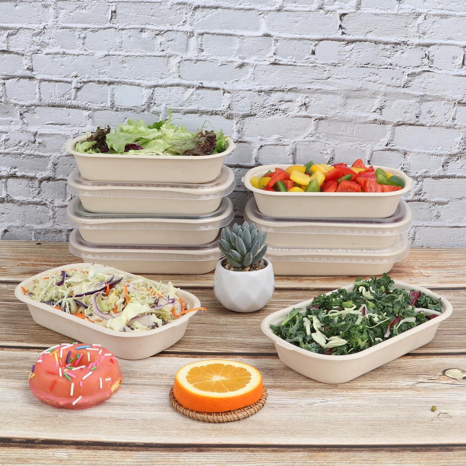 Tazones desechables de fibra de caña 17 oz - 50 unidades con tapas