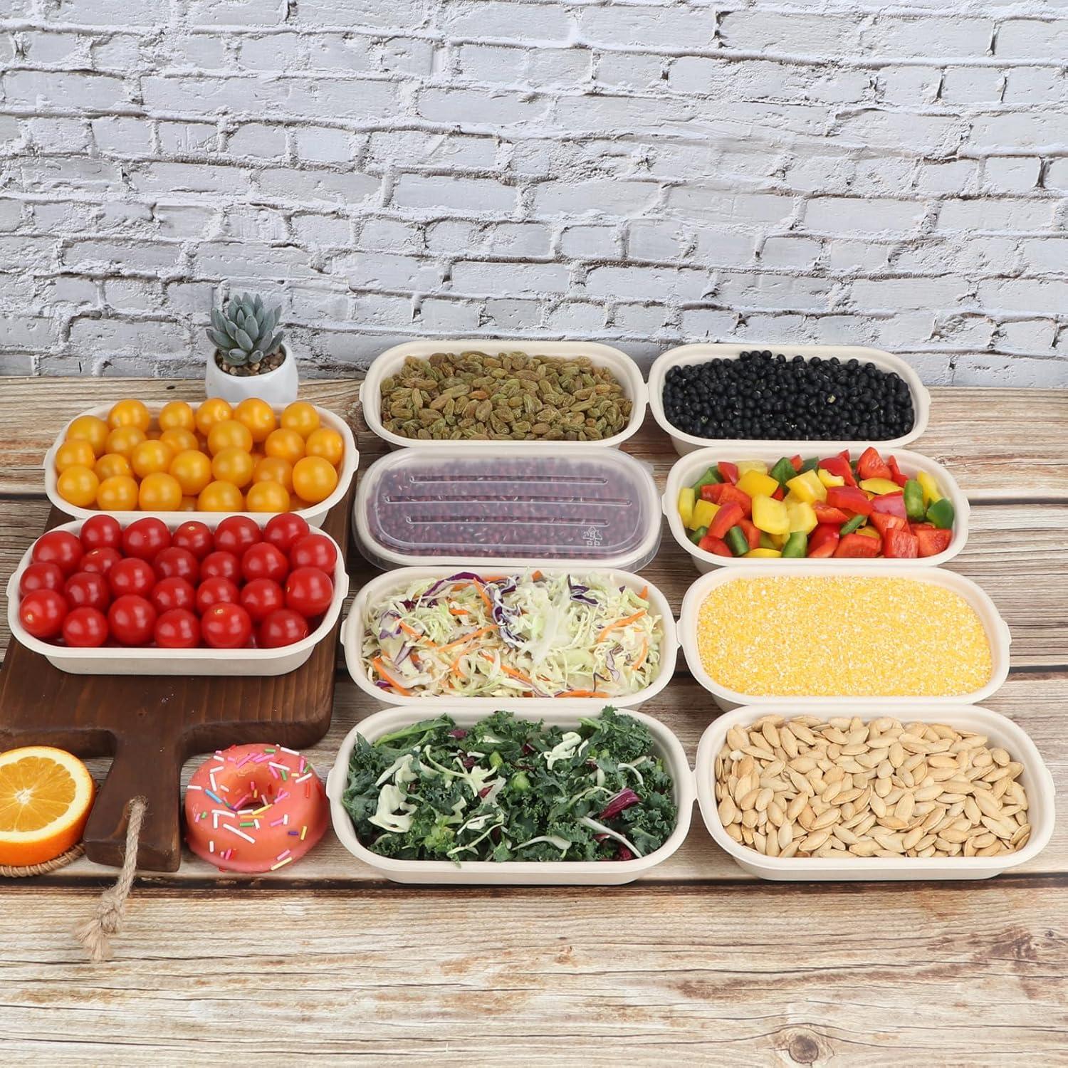 Tazones desechables de fibra de caña 17 oz - 50 unidades con tapas