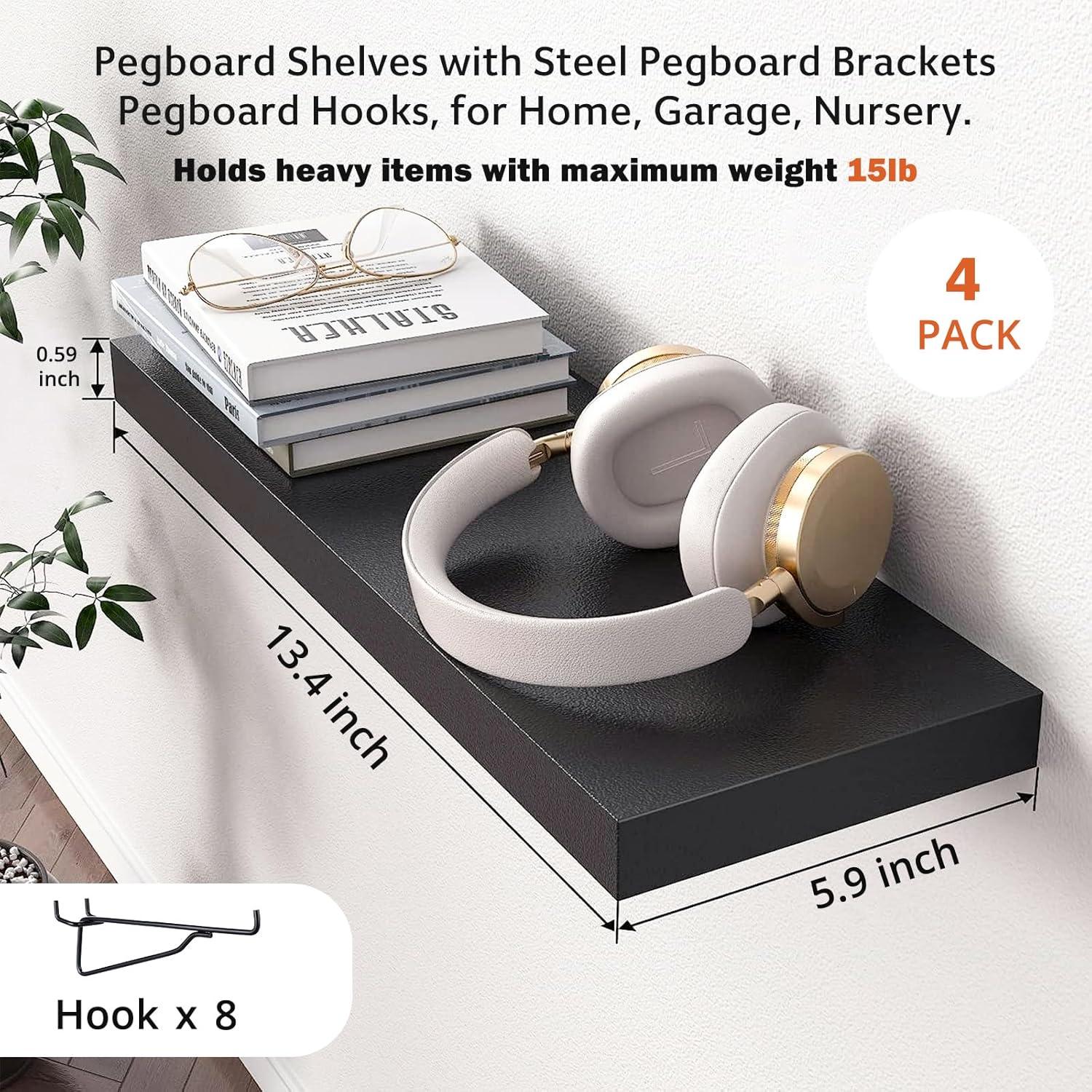 Estantes de Tablero Perforado YUSFKJ 4 Piezas Negro 34x15 cm