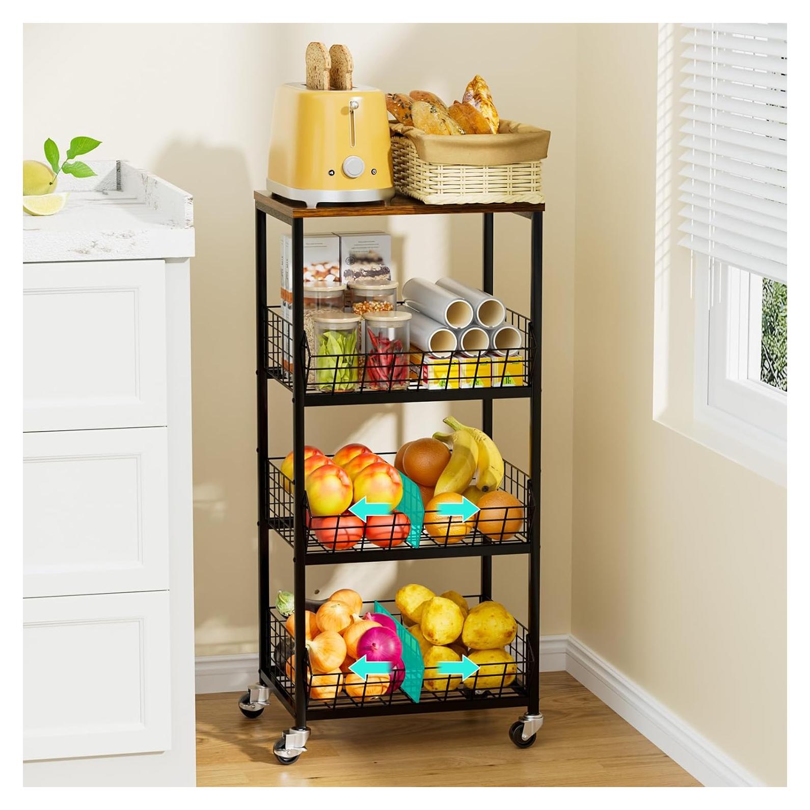 Carro de Cocina HapiRm Negro 4 Niveles con Ruedas y Divisores