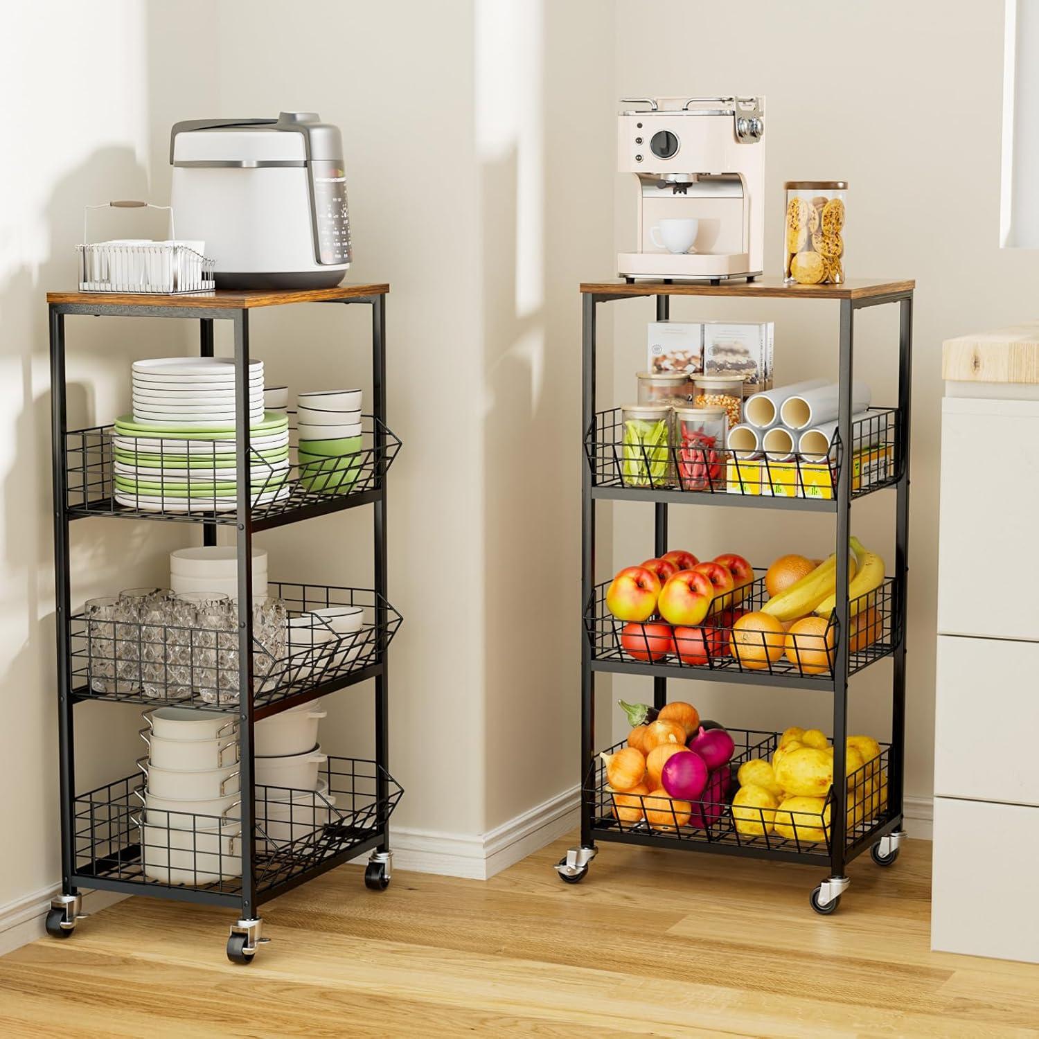 Carro de Cocina HapiRm Negro 4 Niveles con Ruedas y Divisores