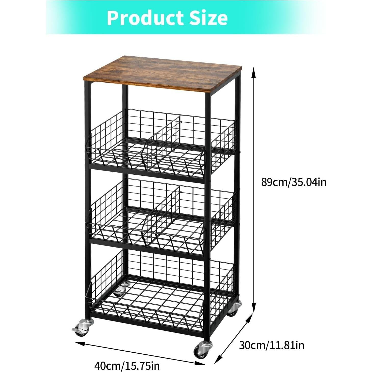 Carro de Cocina HapiRm Negro 4 Niveles con Ruedas y Divisores