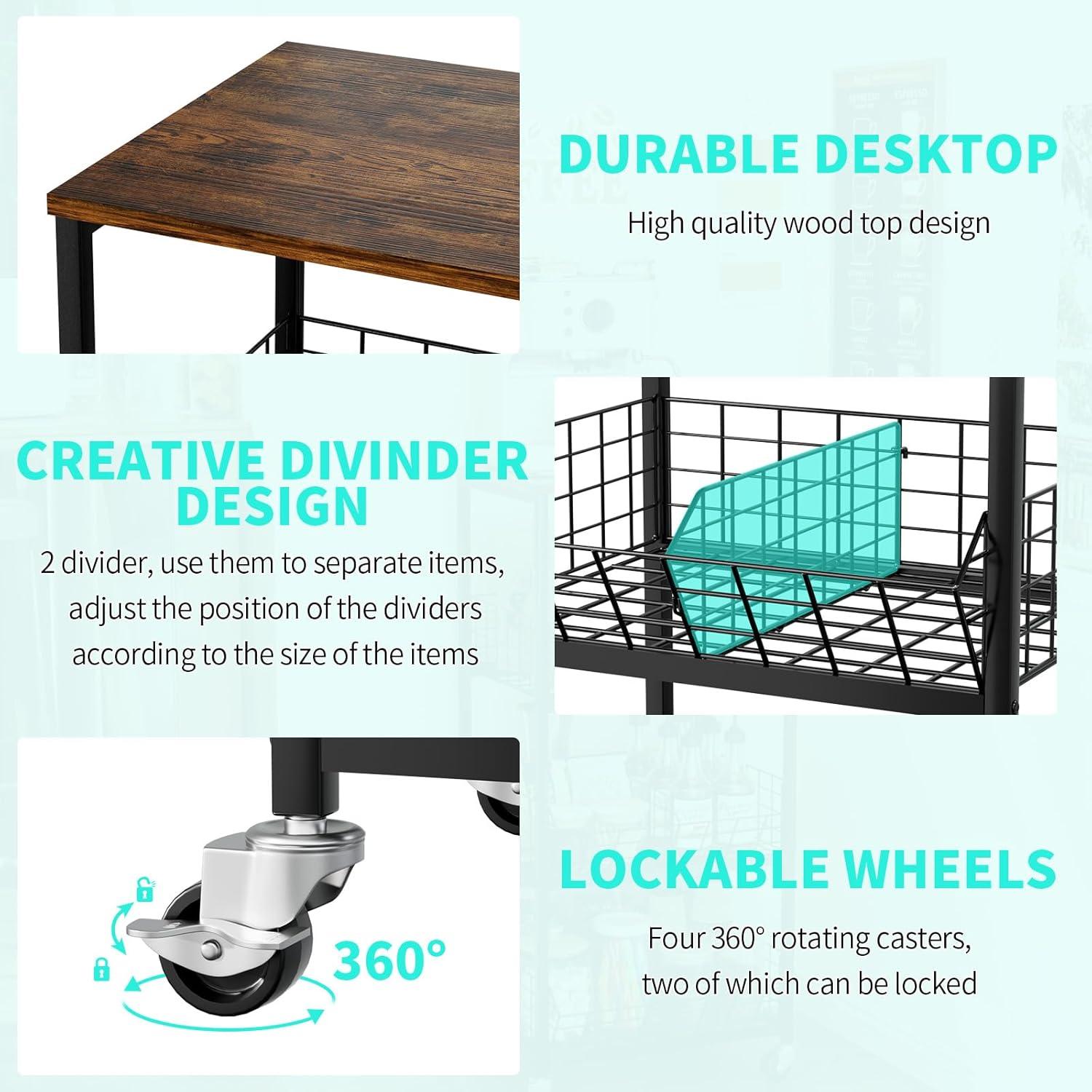 Carro de Cocina HapiRm Negro 4 Niveles con Ruedas y Divisores