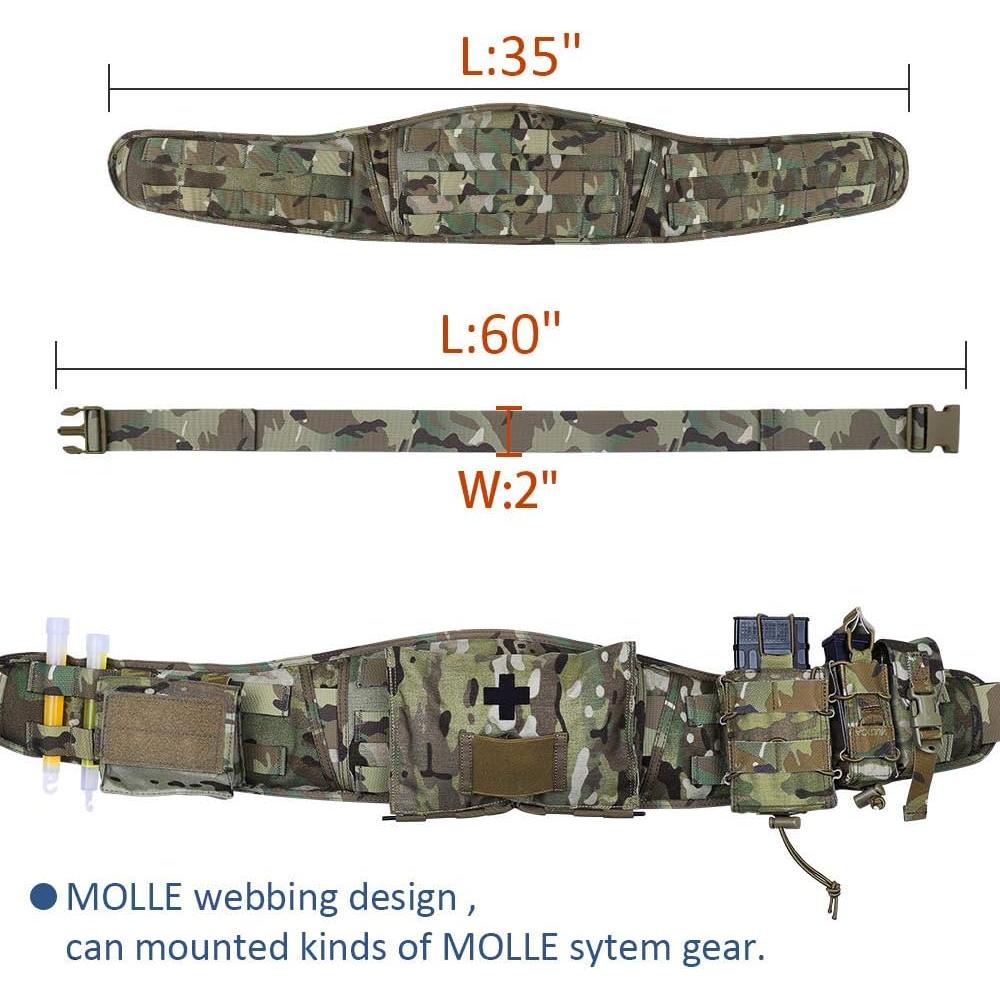 Cinturón Táctico Krydex Molle Acolchado Ajustable 93-144 cm