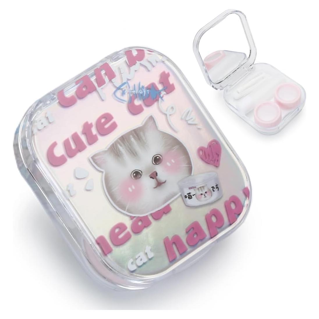 Estuche para Lentes de Contacto Vifirstew Gato Bonito con Espejo
