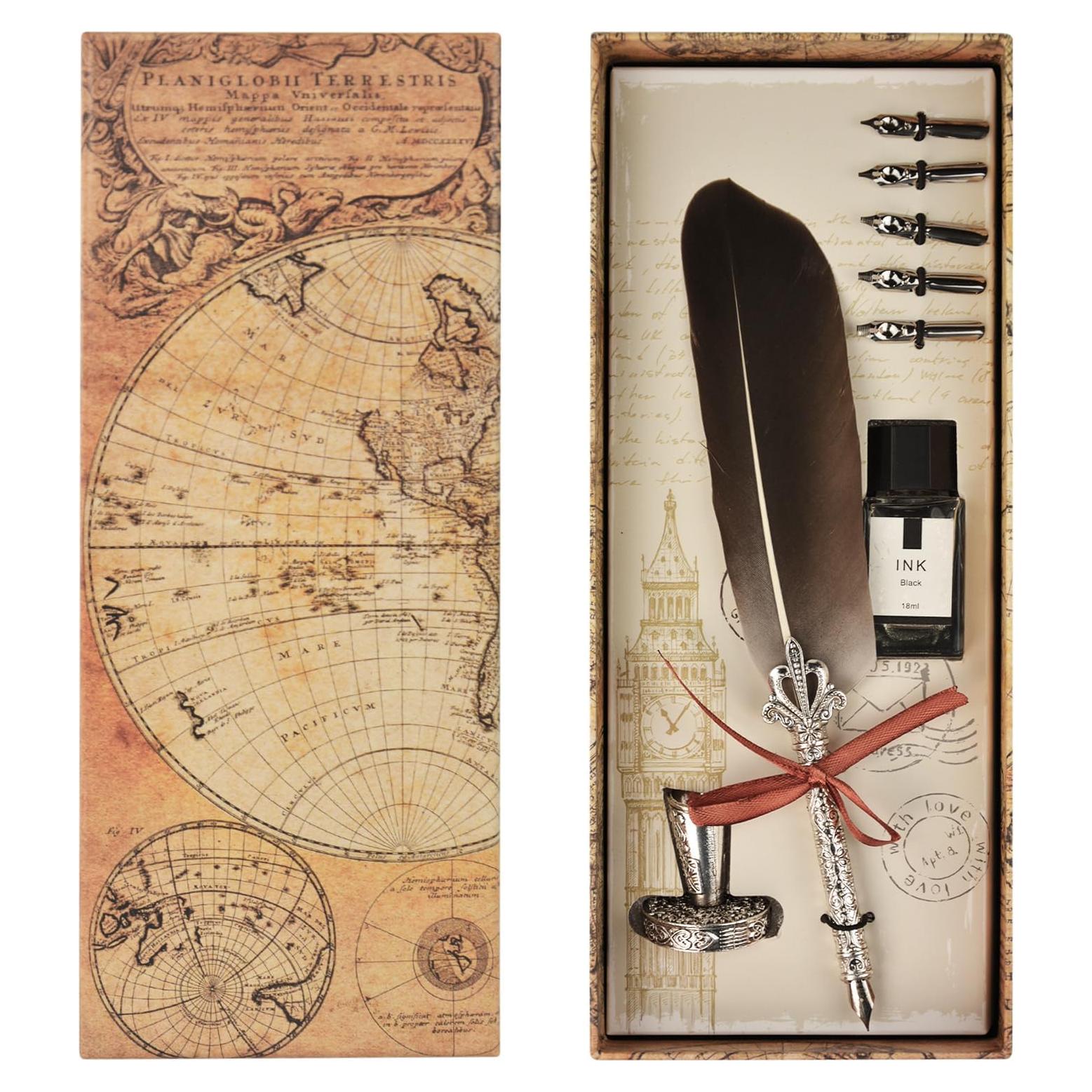 Conjunto de Pluma de Caligrafía Retro Flylin con Tintero y 5 Puntas