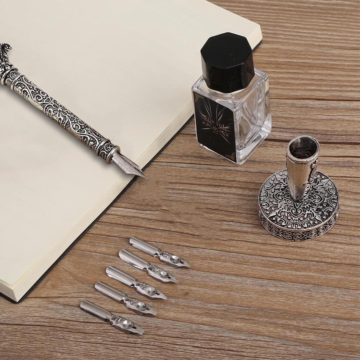 Conjunto de Pluma de Caligrafía Retro Flylin con Tintero y 5 Puntas