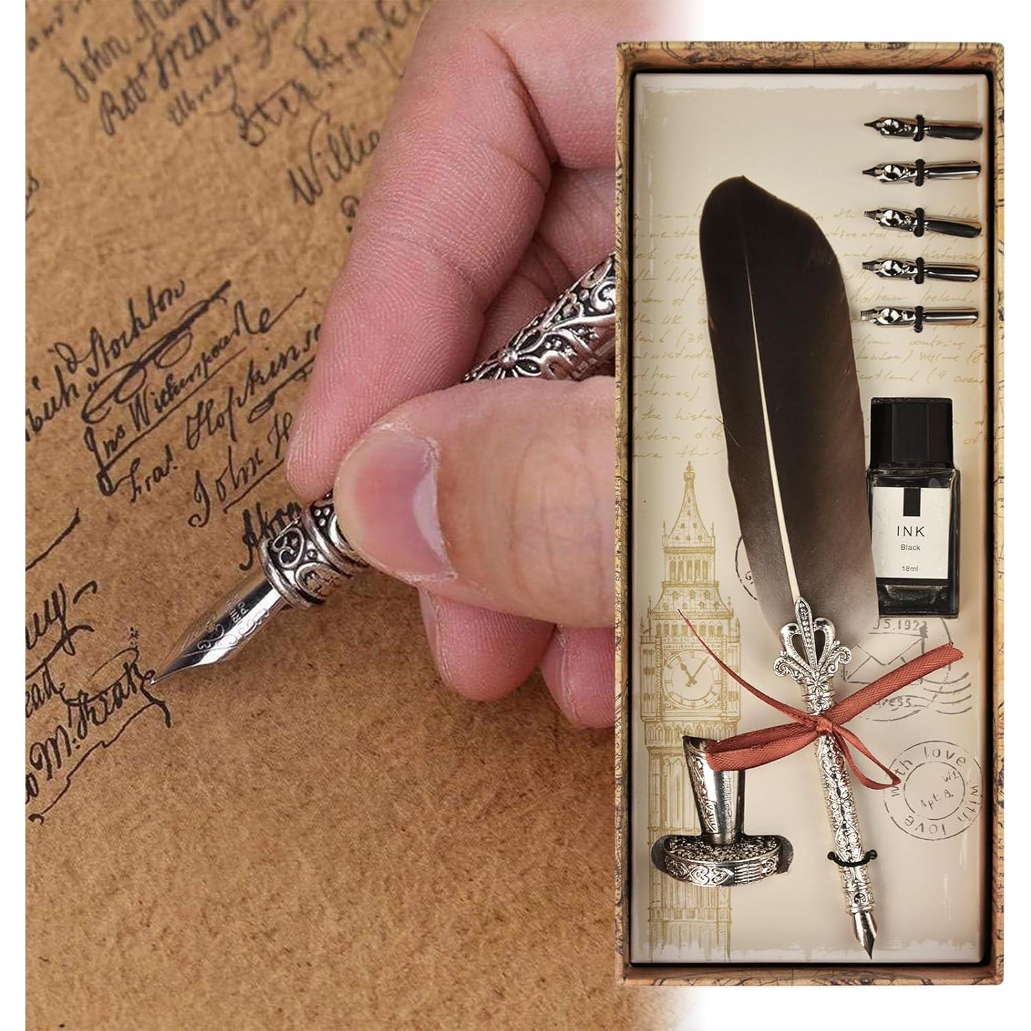 Conjunto de Pluma de Caligrafía Retro Flylin con Tintero y 5 Puntas