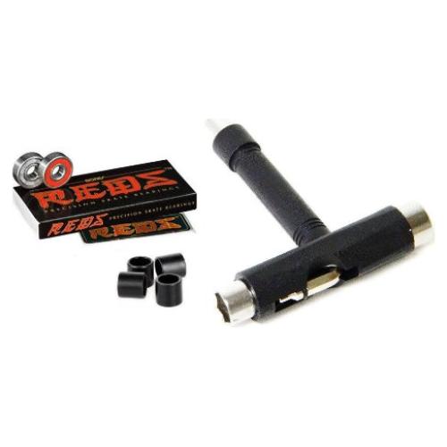 Rodamientos Bones Reds + Herramienta T + Espaciadores - Negro