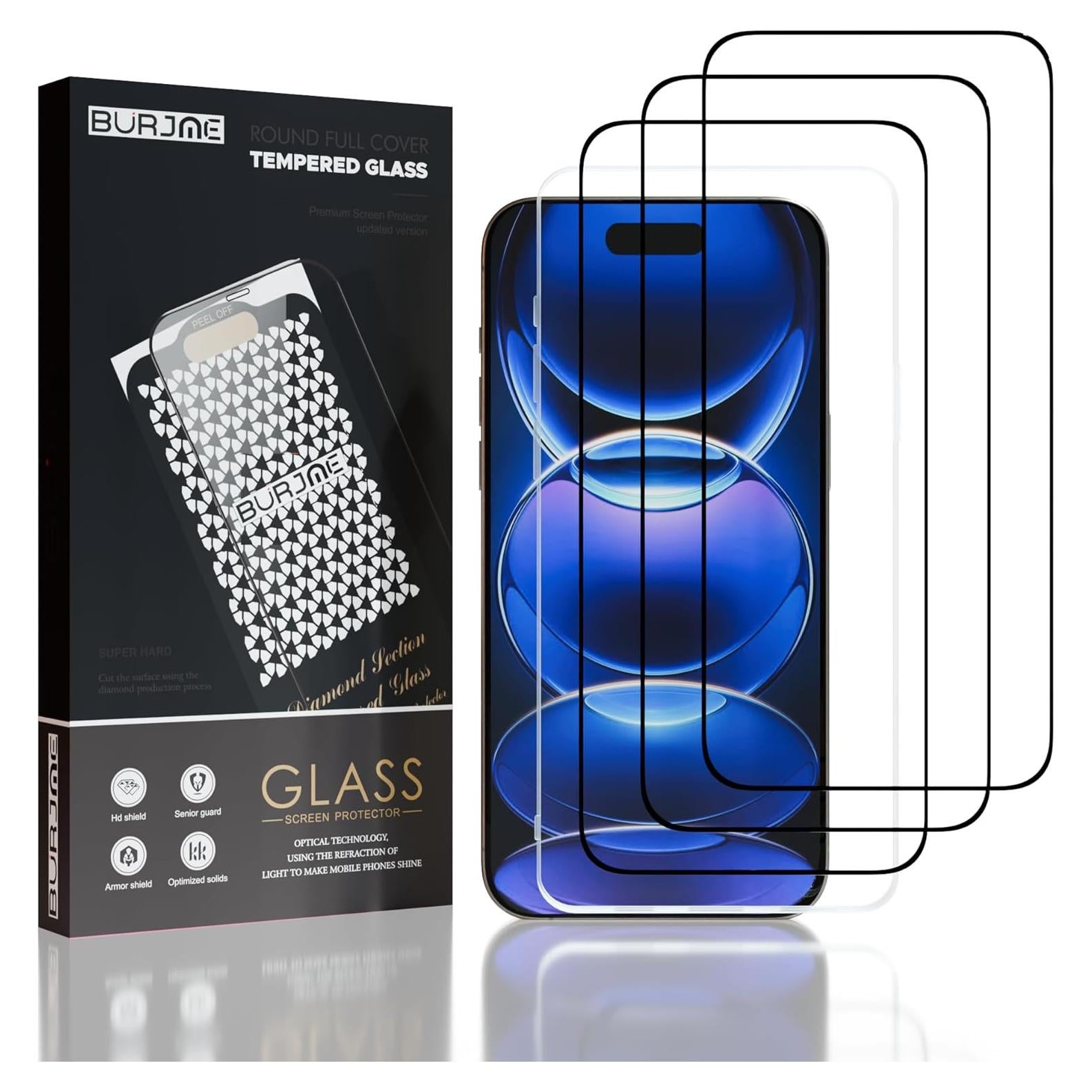 Paquete de 3 Protectores de Pantalla Vidrio Templado BURJME iPhone 16