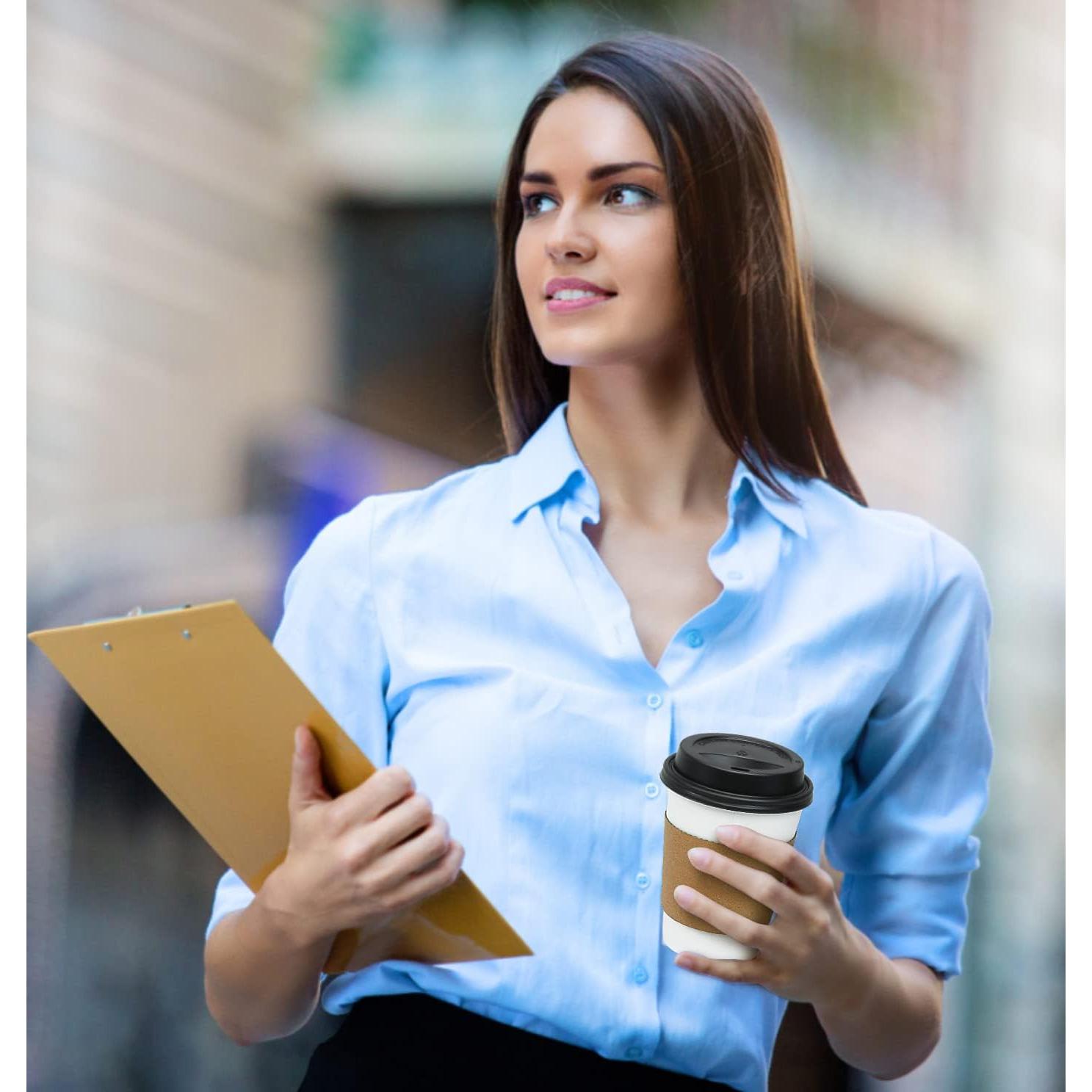 Tazas de Café Desechables Ginkgo 16 oz con Tapas y Mangas - 100 Unidades