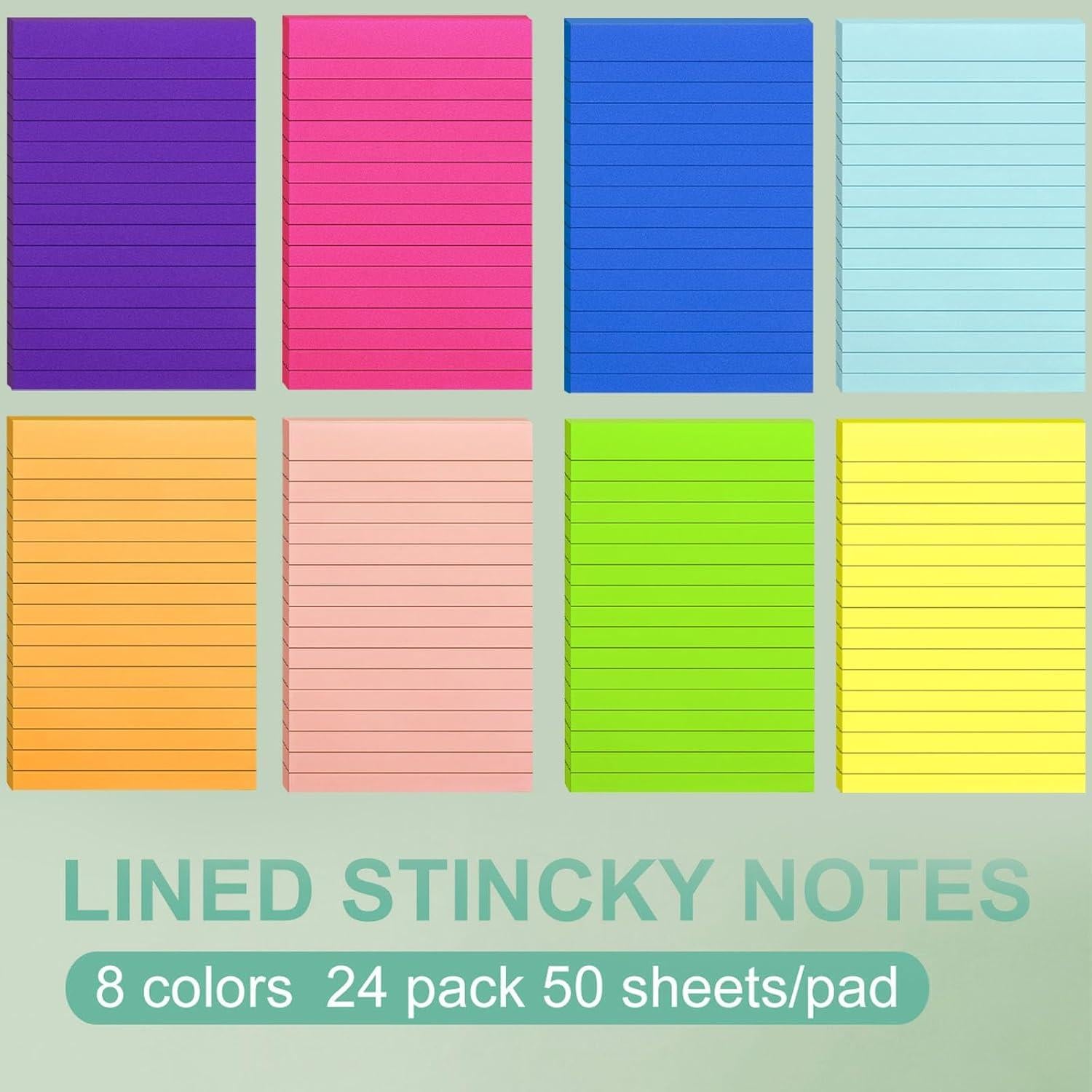 Paquete de 24 Notas Adhesivas Rayadas EMWNG 10.16x15.24 cm