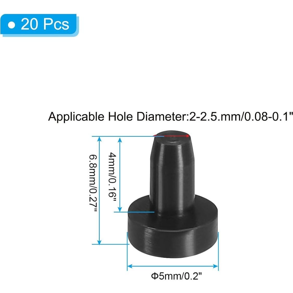 Tapones de Silicona PATIKIL T-Hole 2.5mm Negro - Paquete de 20