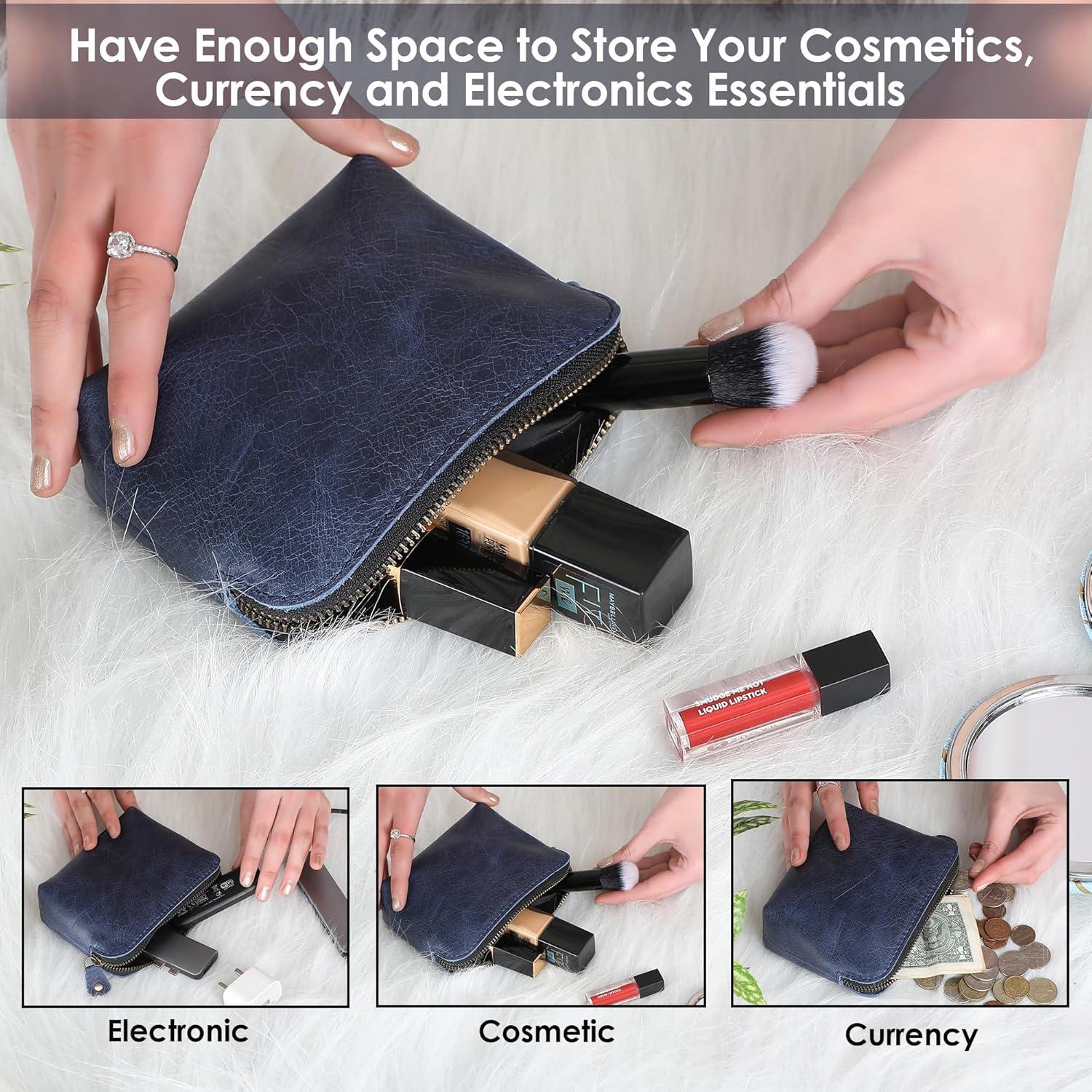 Juego de Bolsas Cosméticas de Cuero Azul TheAntiq - Organizador de Maquillaje