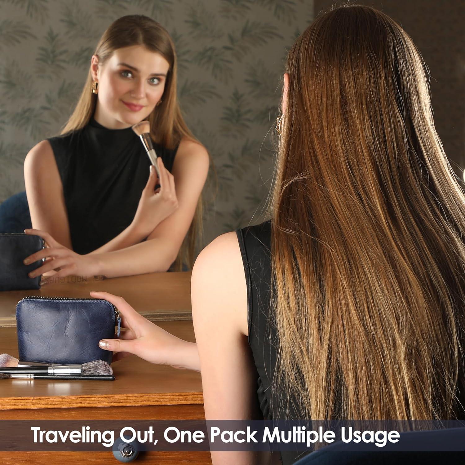 Juego de Bolsas Cosméticas de Cuero Azul TheAntiq - Organizador de Maquillaje