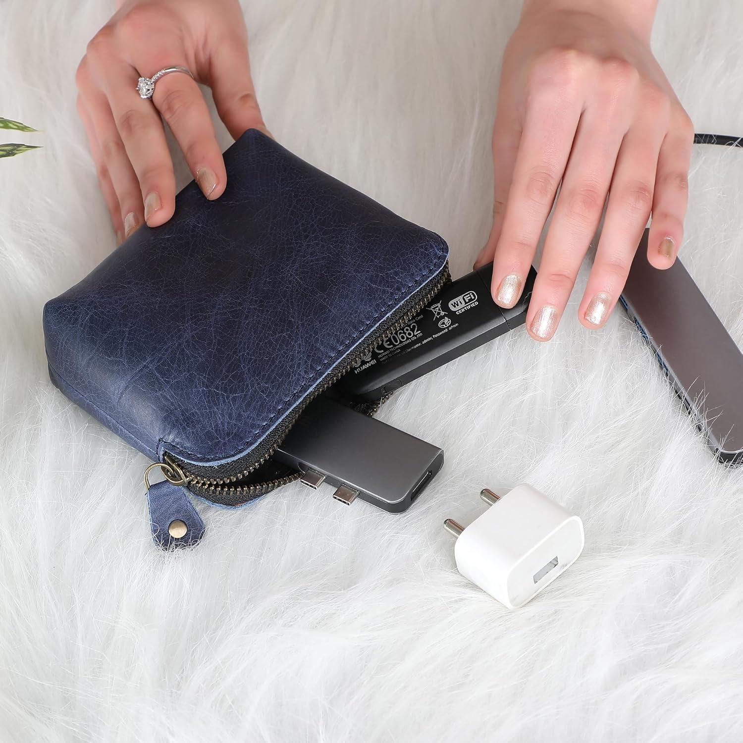 Juego de Bolsas Cosméticas de Cuero Azul TheAntiq - Organizador de Maquillaje