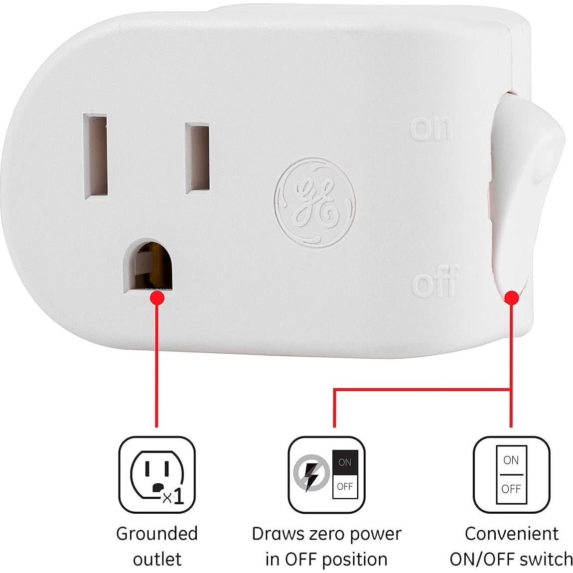 Interruptor de Potencia GE 25511 con Tierra, 3 Patas, Blanco