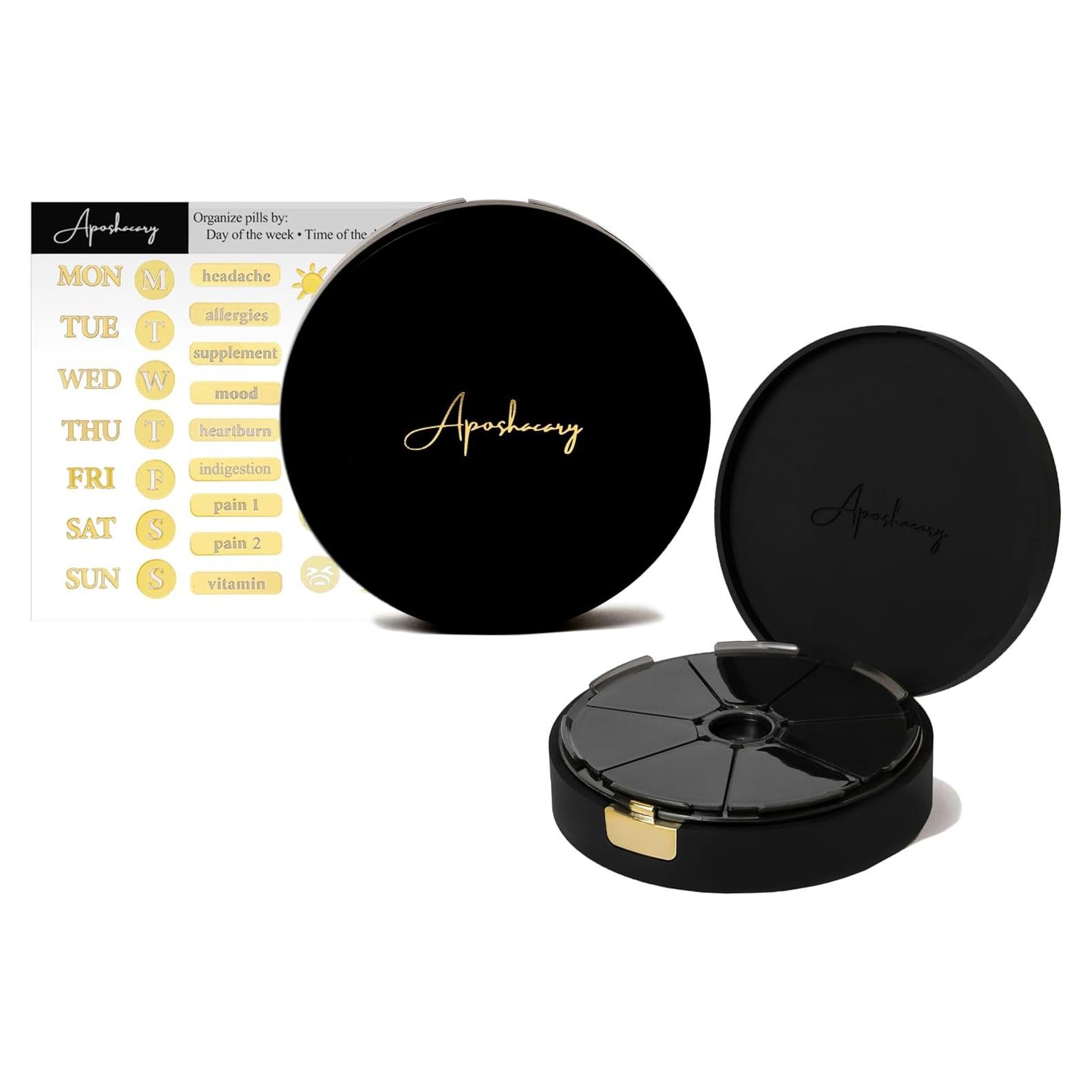 Estuche organizador de pastillas Aposhacary 7 compartimentos negro
