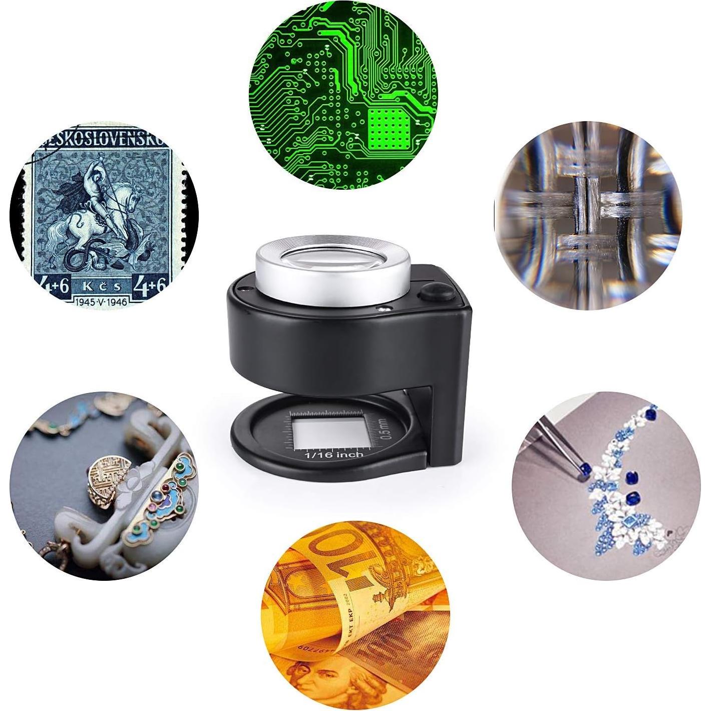 Lupa 30X Amoper con 6 luces LED y estuche negro