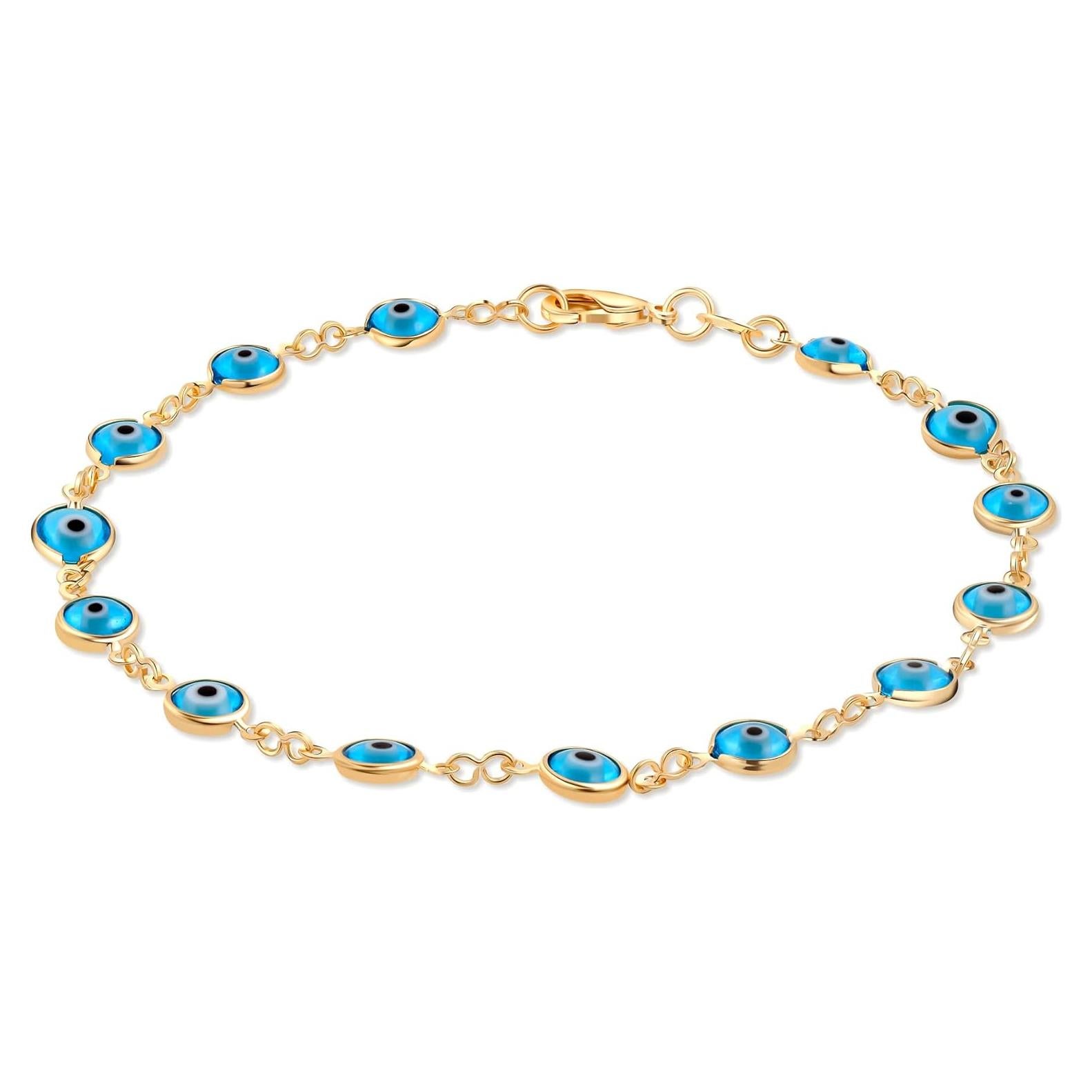 Pulsera de tobillo dorada Barzel con ojo malvado 25.4 cm