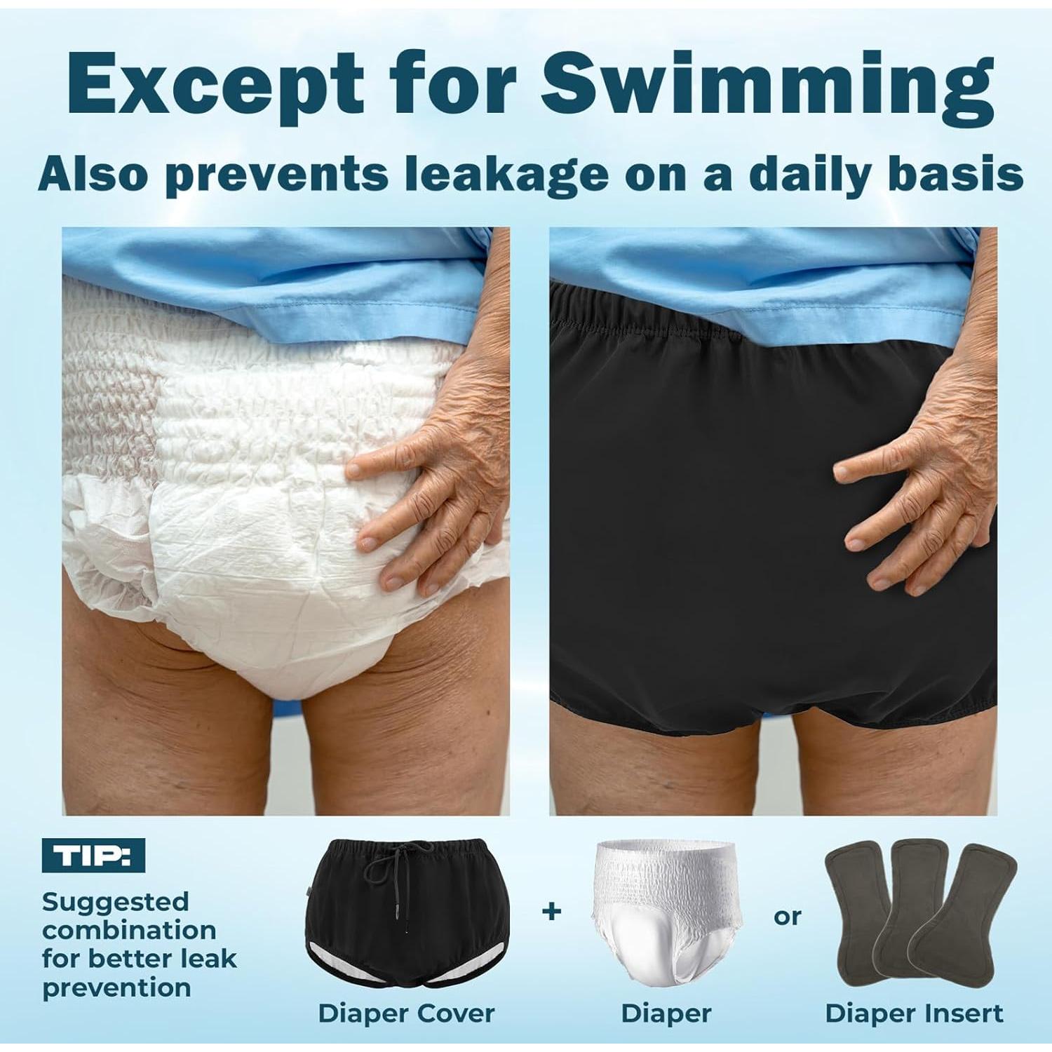 Pañal de Natación Reutilizable LFDAVP para Adultos - Negro S