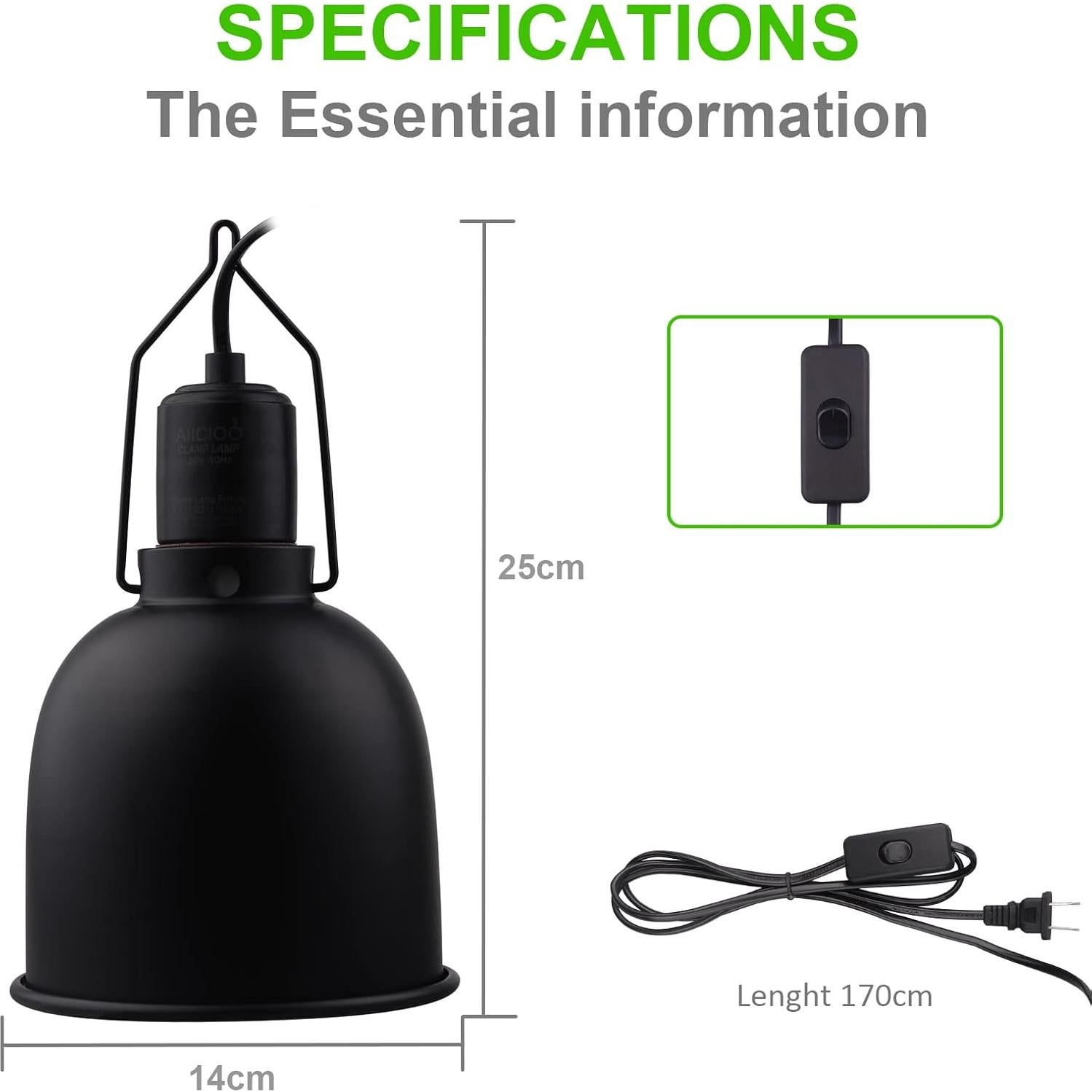 Fijador de Luz para Reptiles AIICIOO 5.5" 100W UVB Calor