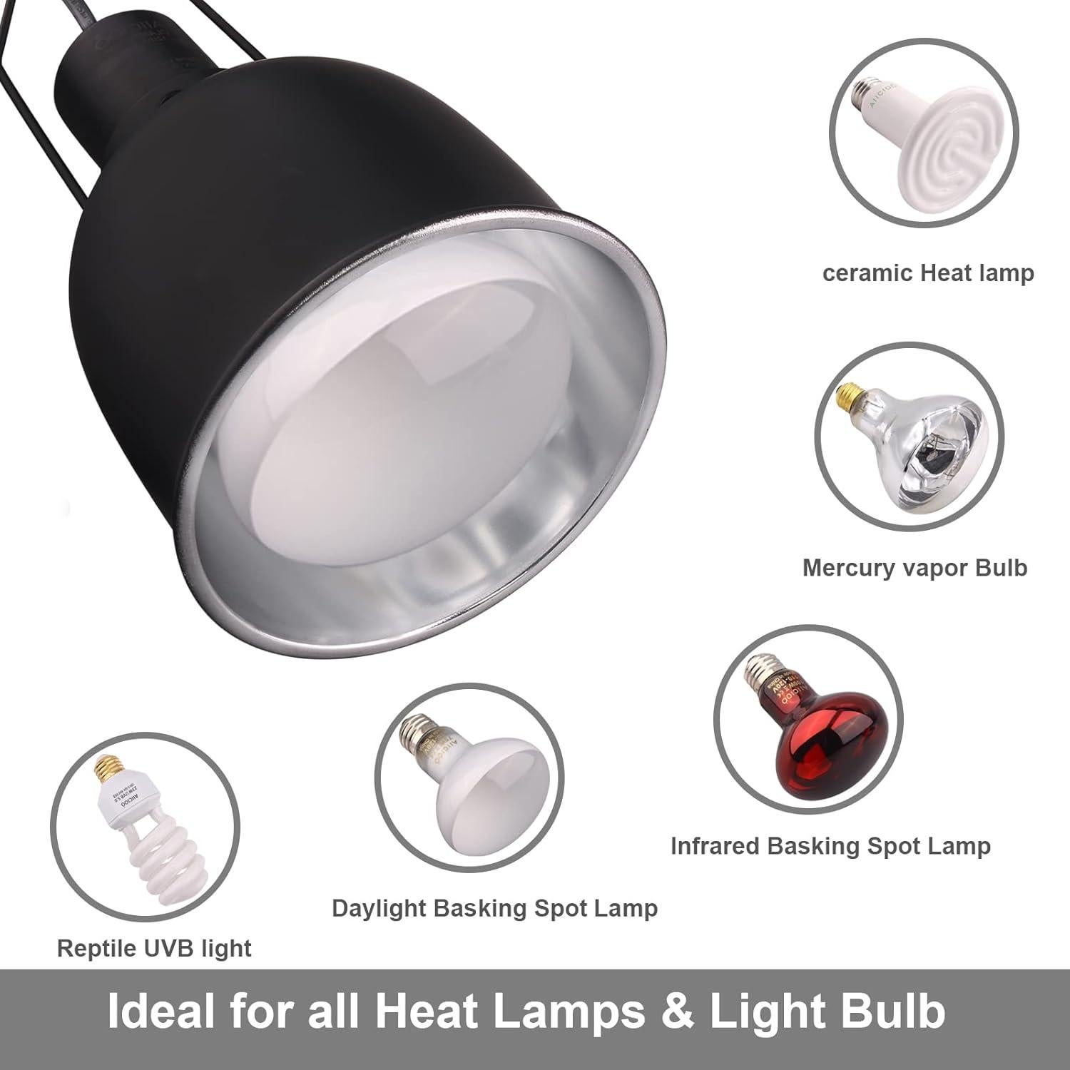 Fijador de Luz para Reptiles AIICIOO 5.5" 100W UVB Calor
