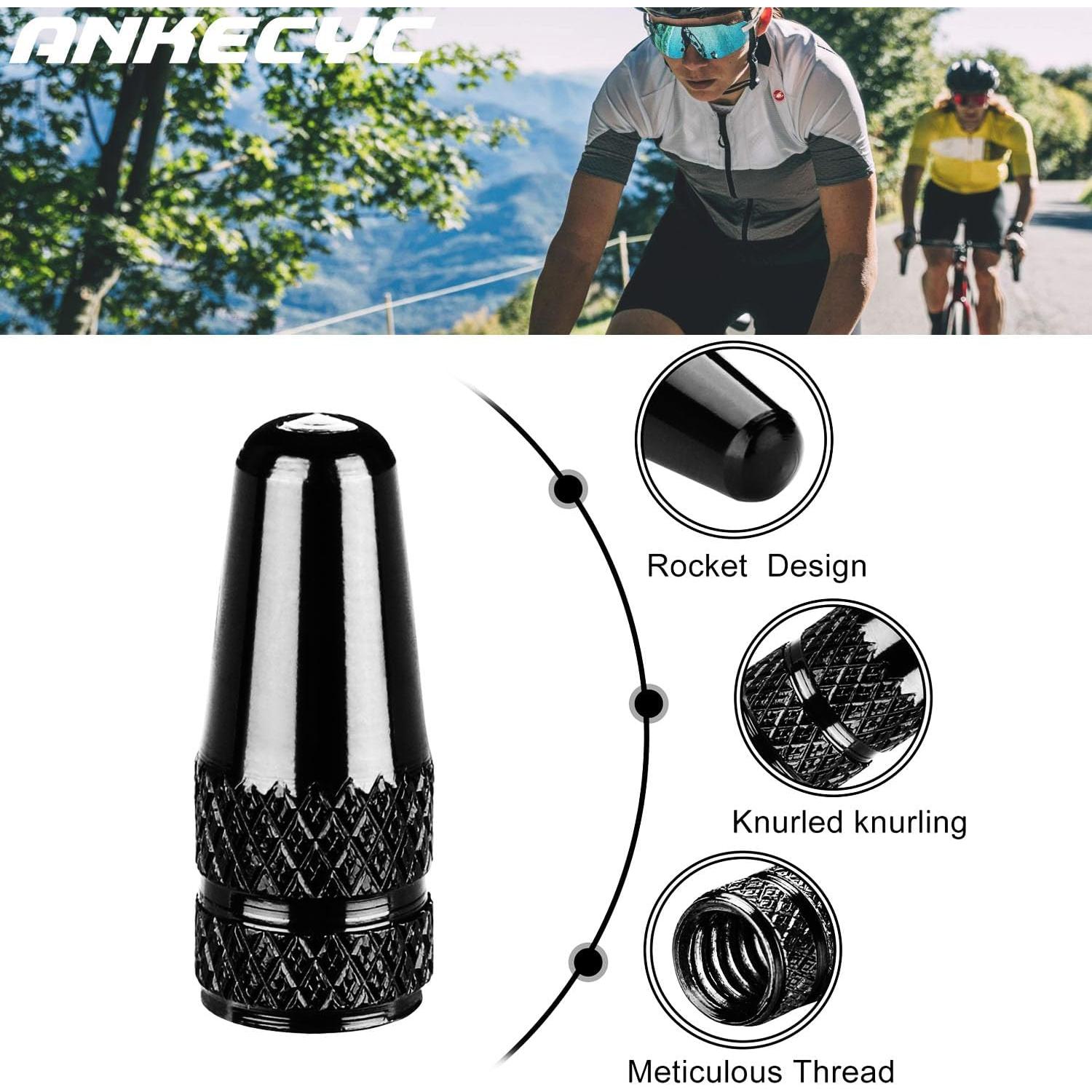 Tapas de Válvula Presta ANKECYC Negras de Aluminio - Paquete de 4