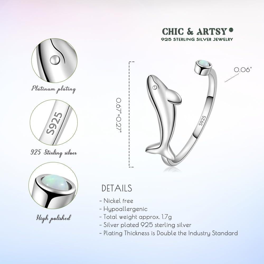 Anillo de Dedo Ajustable Plata 925 CHIC & ARTSY Delfines