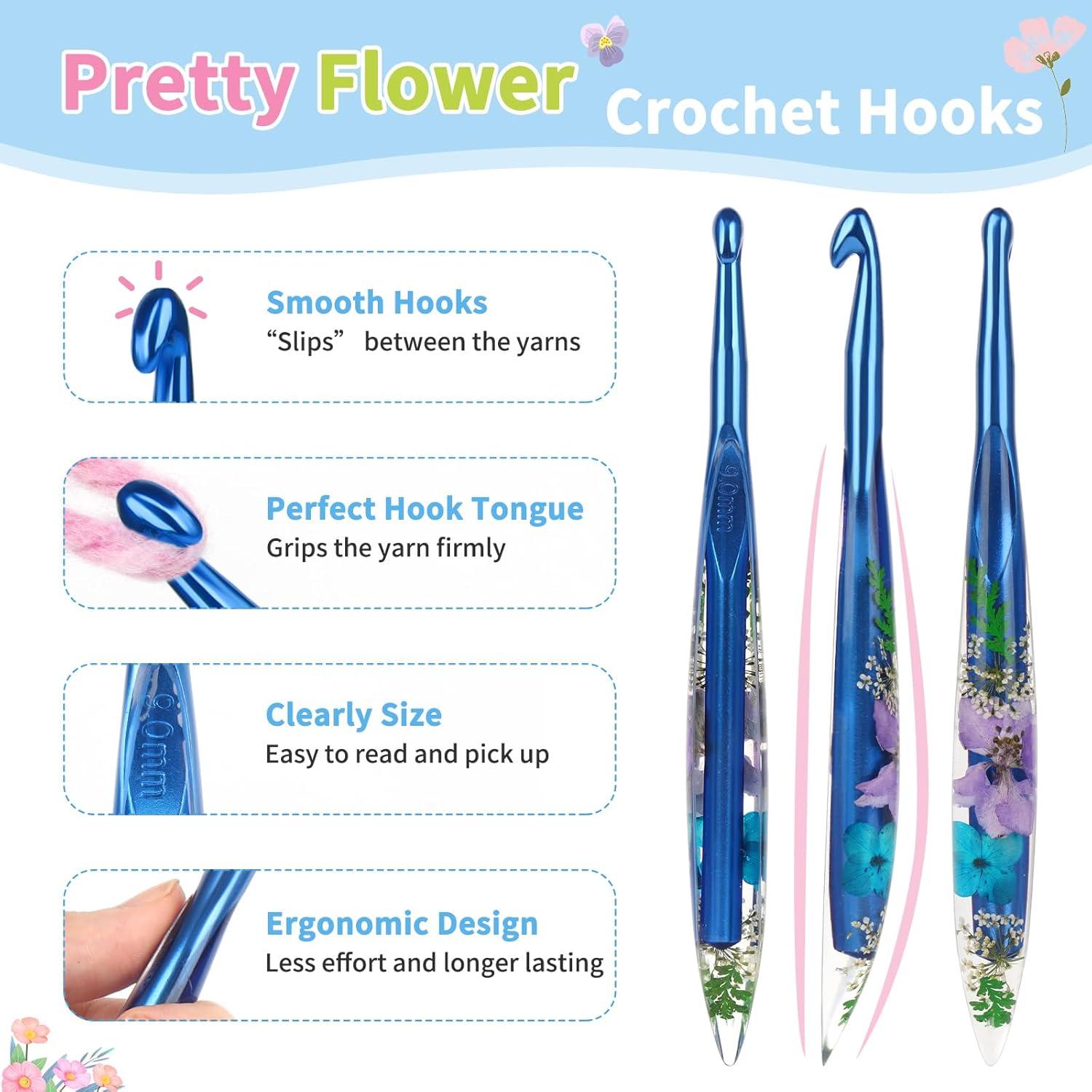 Gancho de Crochet Coopay 9mm Ergonómico con Flores