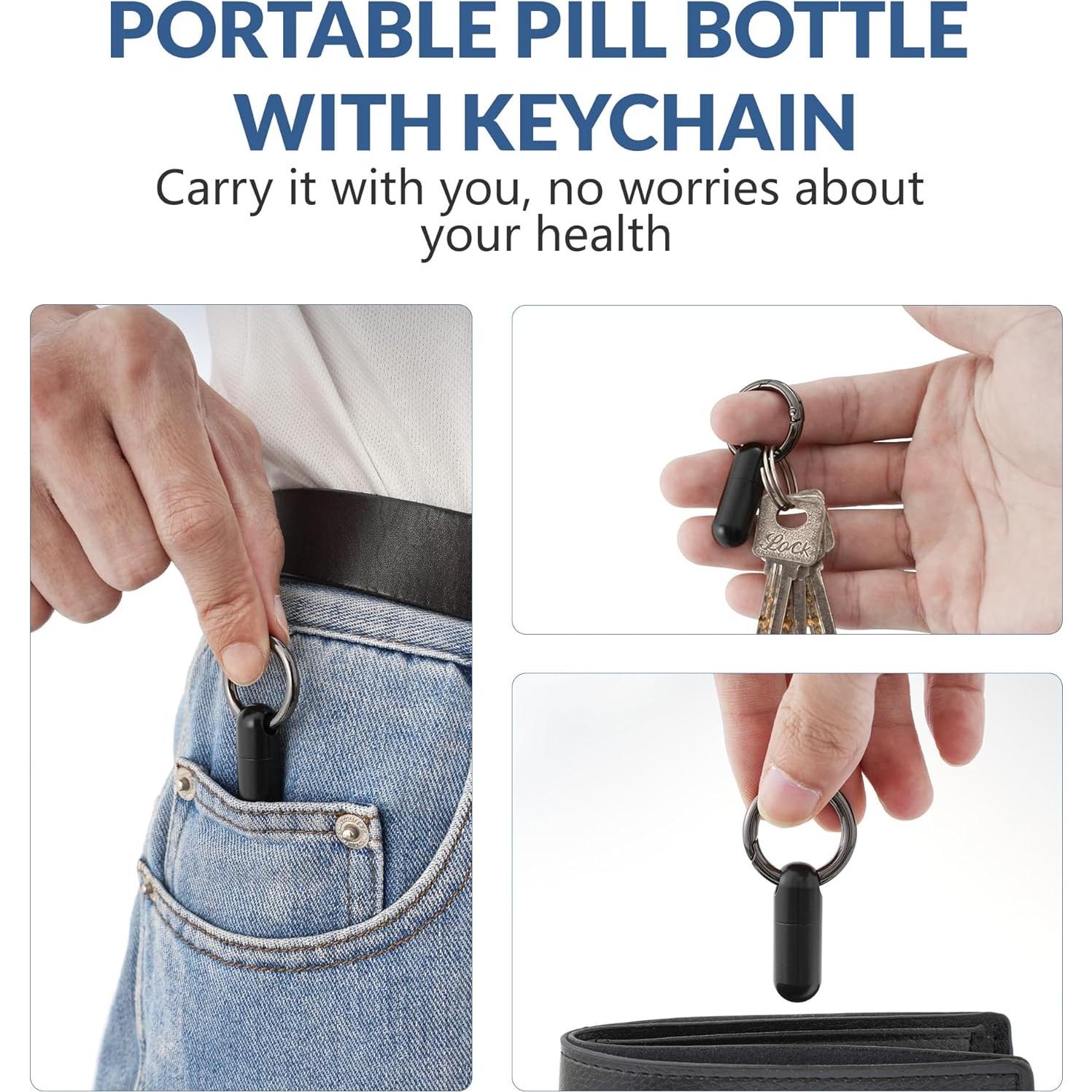 Llavero Portapíldoras TISKY de Titanio Impermeable Negro