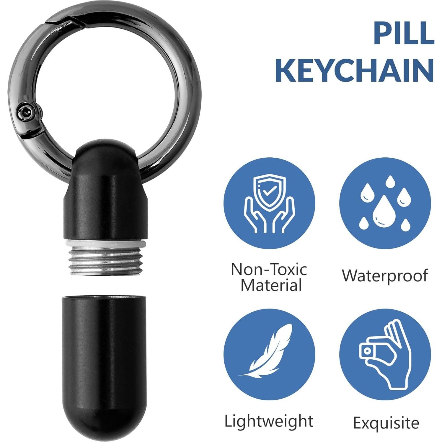 Llavero Portapíldoras TISKY de Titanio Impermeable Negro