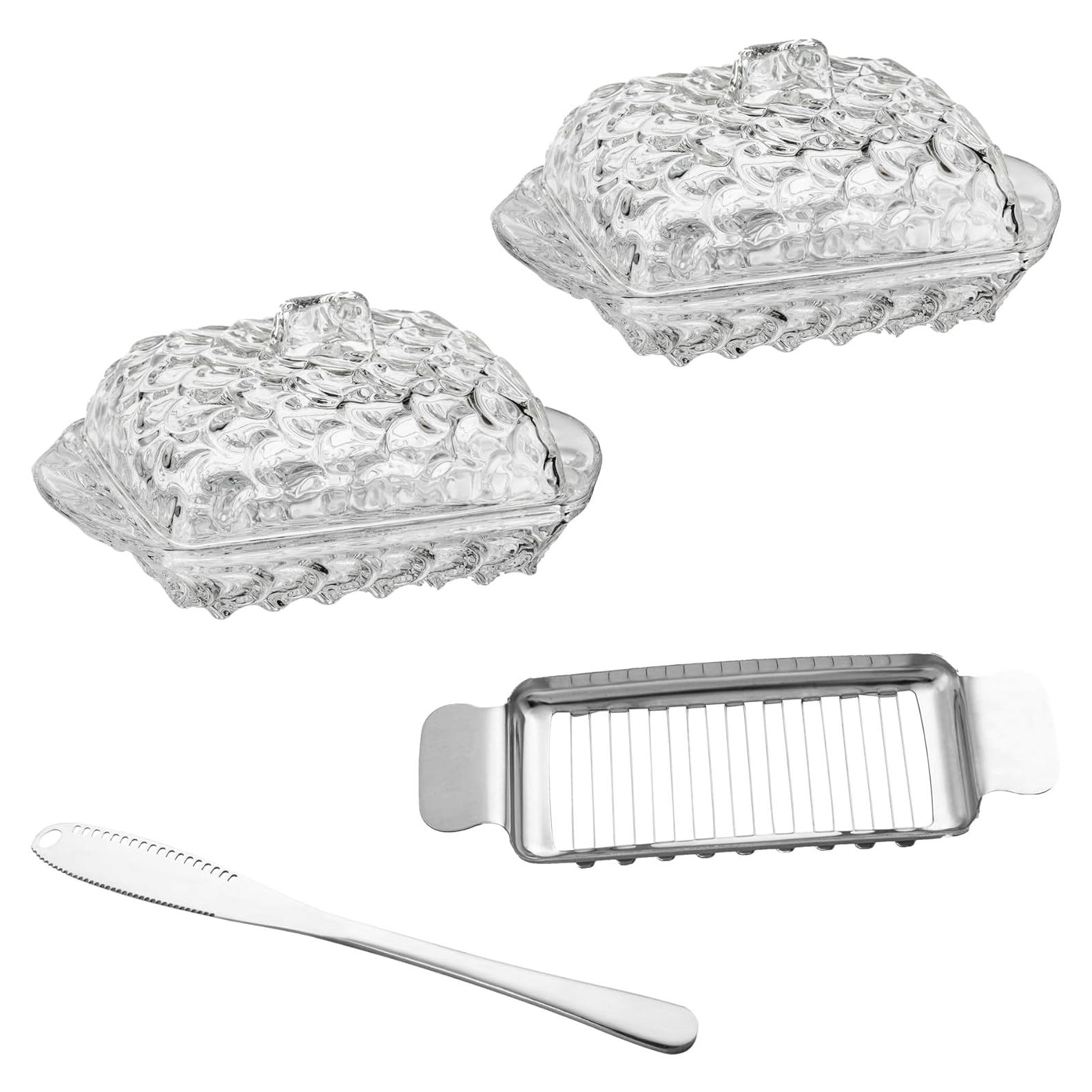 Paquete de 4 platos de vidrio con tapa para mantequilla y frutas