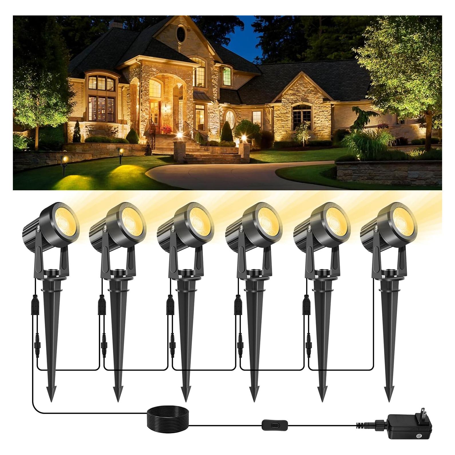 Focos LED Exteriores CREPOW 3000K 6-en-1 IP65 a Prueba de Agua