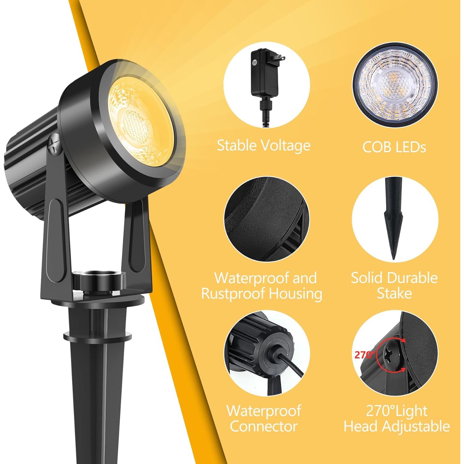 Focos LED Exteriores CREPOW 3000K 6-en-1 IP65 a Prueba de Agua