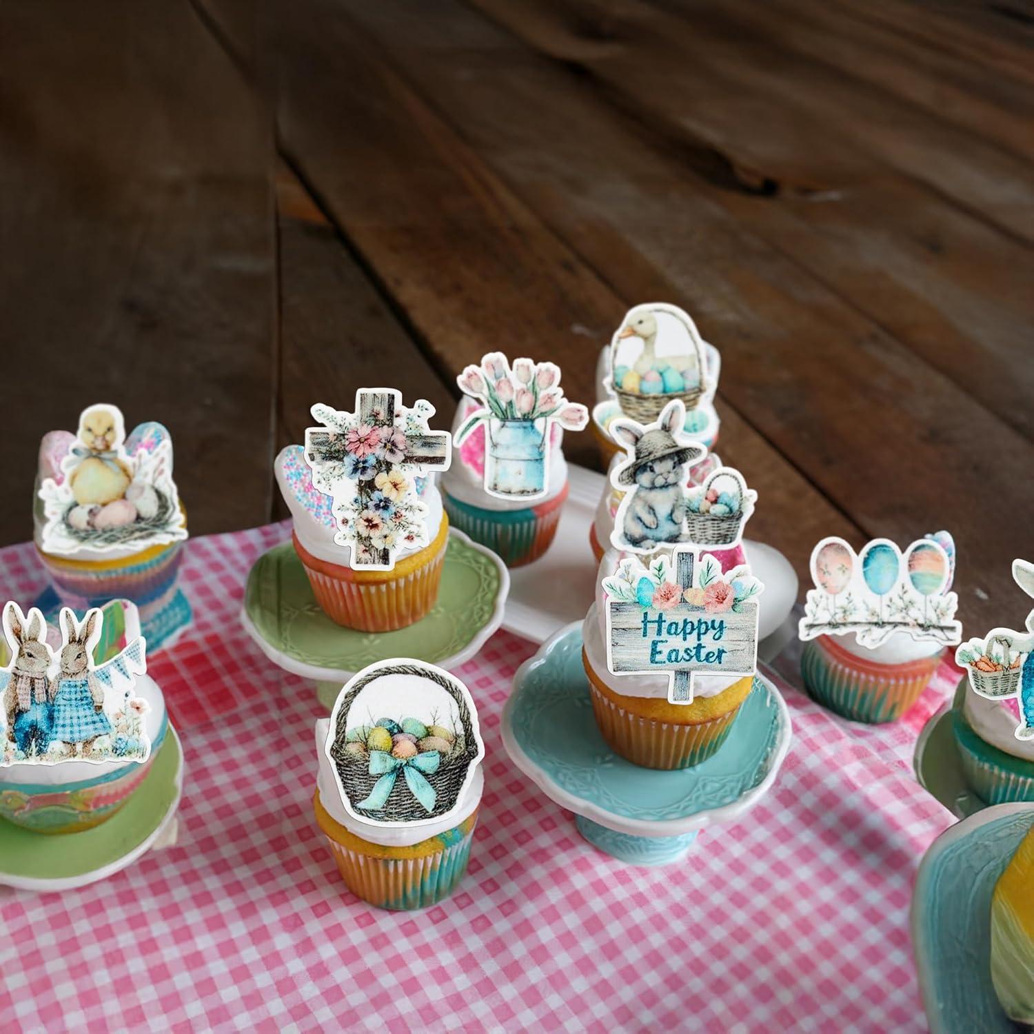 Adornos de Cupcake de Pascua Ephlyn 50Pcs - Decoración Colorida