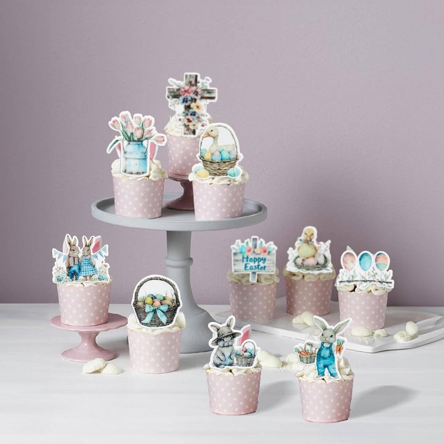 Adornos de Cupcake de Pascua Ephlyn 50Pcs - Decoración Colorida