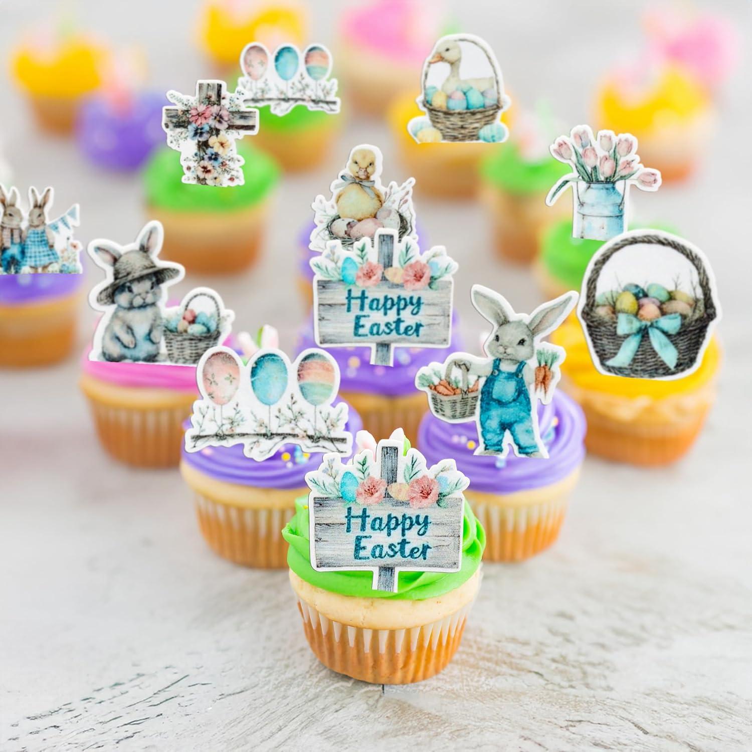 Adornos de Cupcake de Pascua Ephlyn 50Pcs - Decoración Colorida
