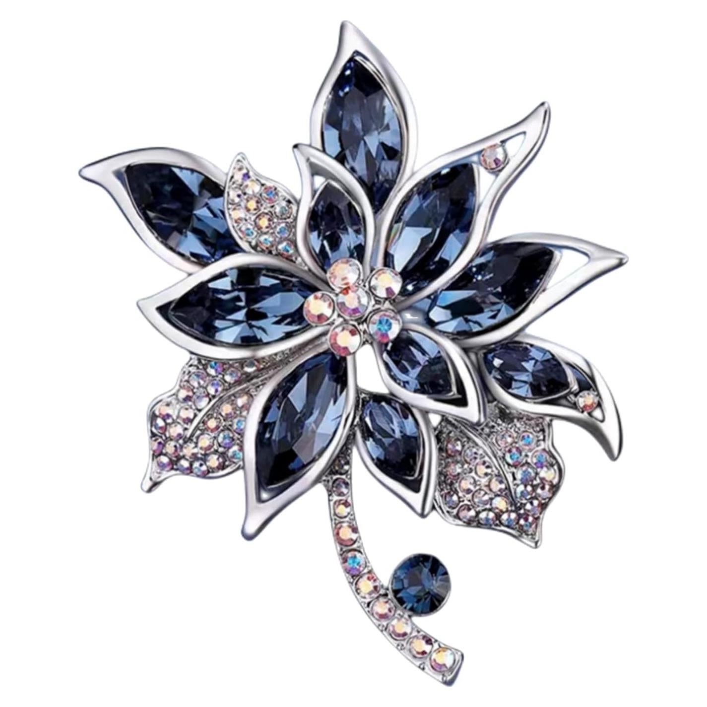 Broche de flor azul con strass para mujeres - Joyería elegante