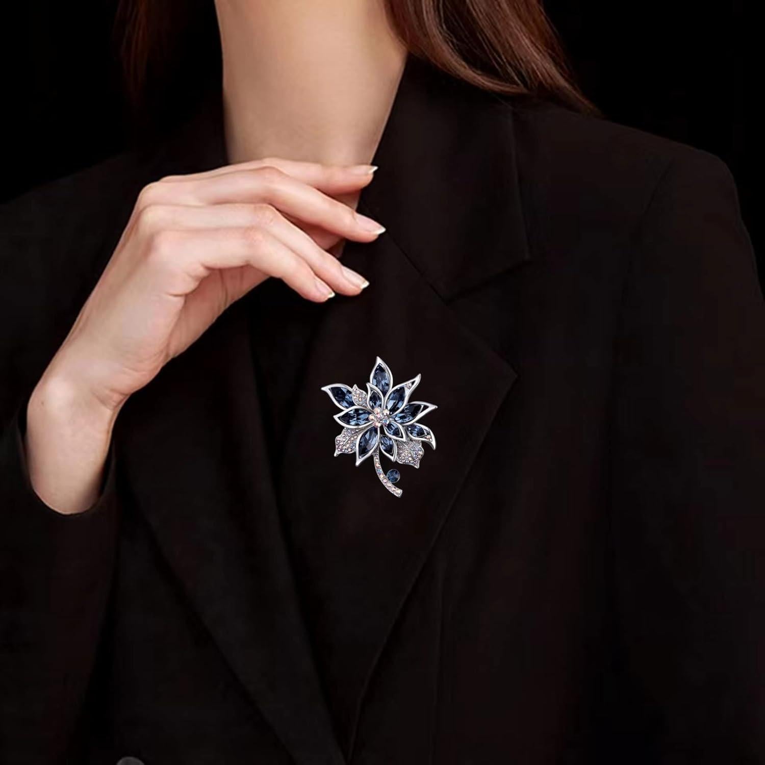 Broche de flor azul con strass para mujeres - Joyería elegante