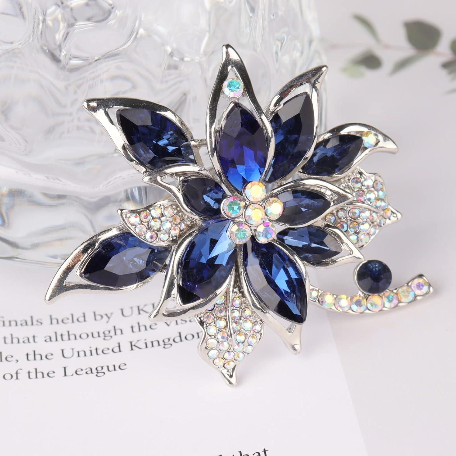 Broche de flor azul con strass para mujeres - Joyería elegante
