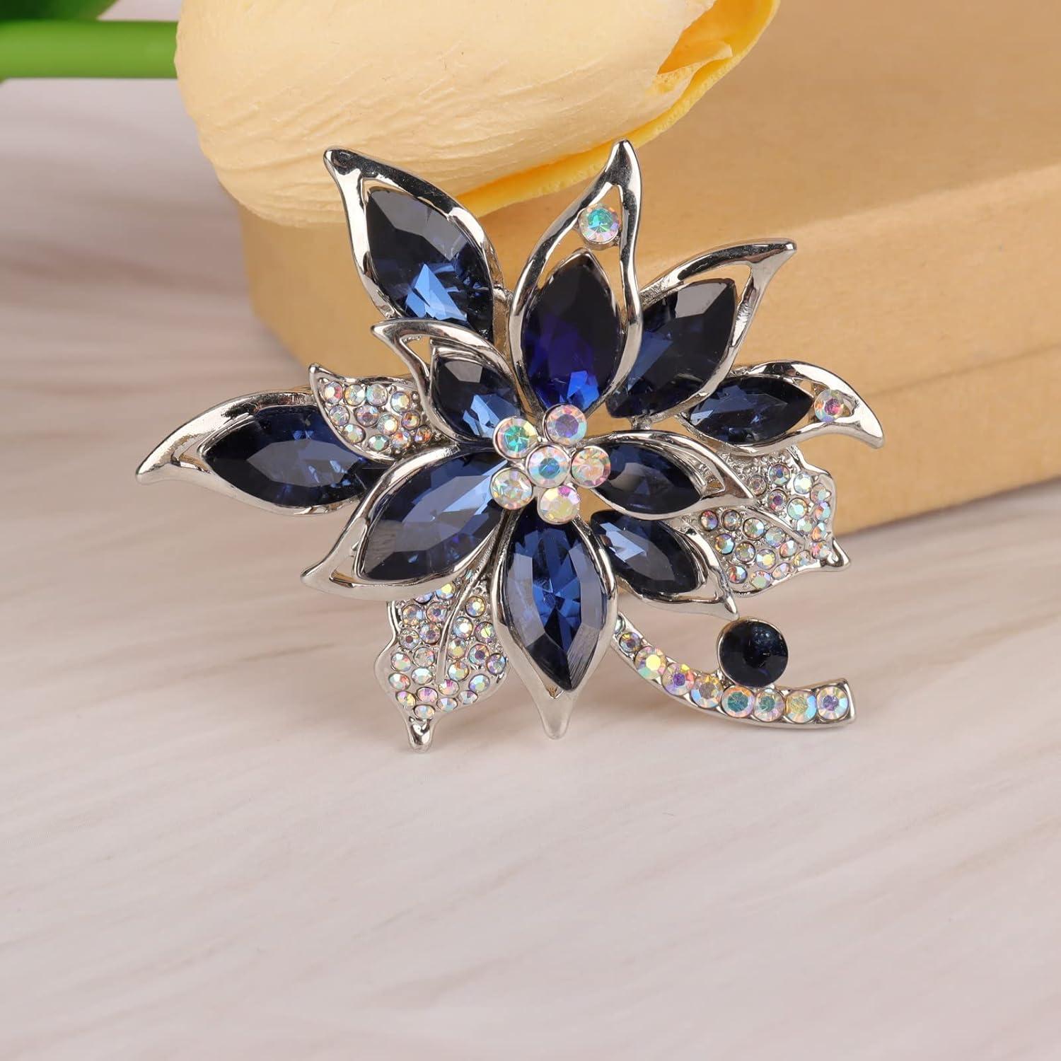Broche de flor azul con strass para mujeres - Joyería elegante