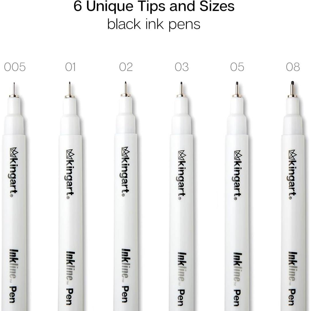 Set de 6 Plumas Gráficas KINGART 430-6 Tinta Negra Archival
