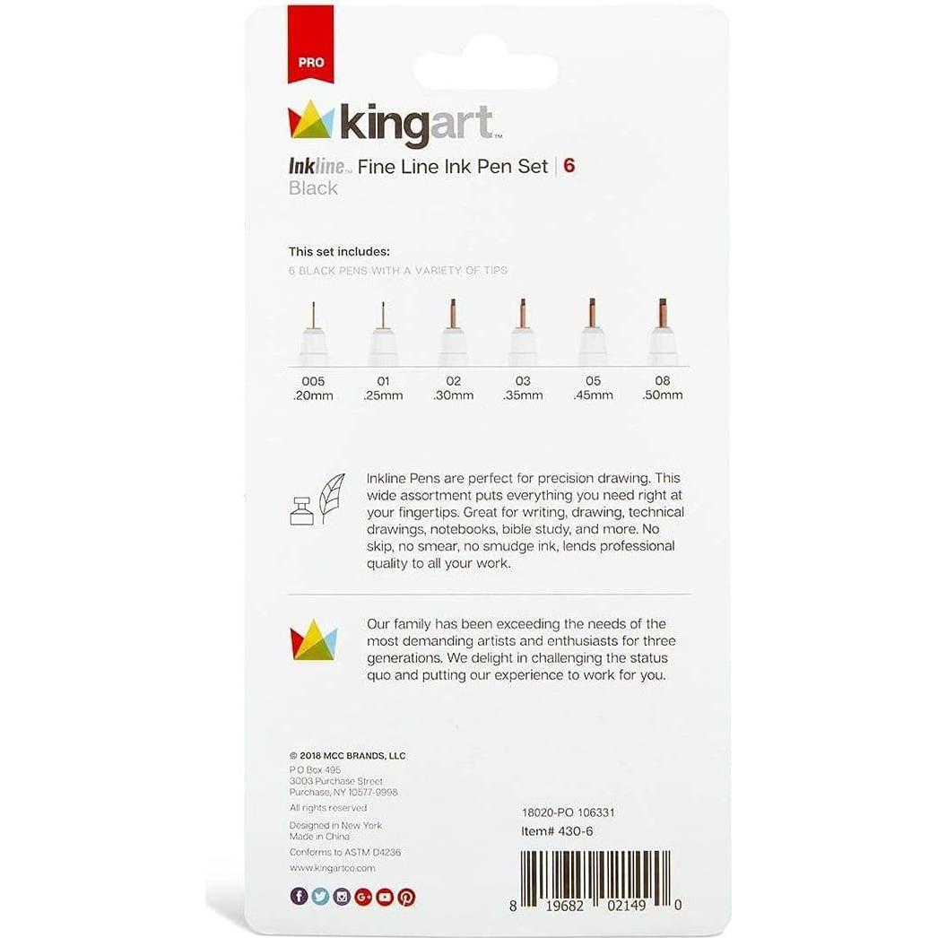 Set de 6 Plumas Gráficas KINGART 430-6 Tinta Negra Archival
