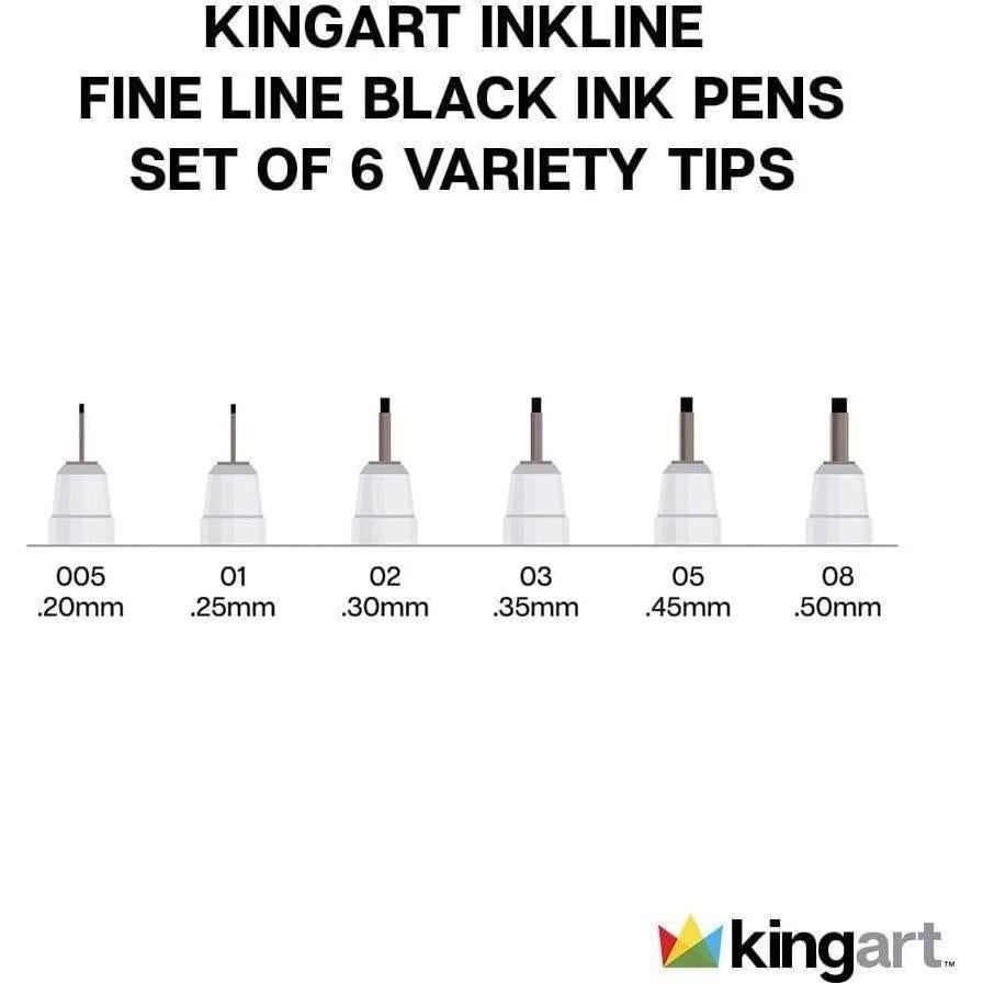 Set de 6 Plumas Gráficas KINGART 430-6 Tinta Negra Archival