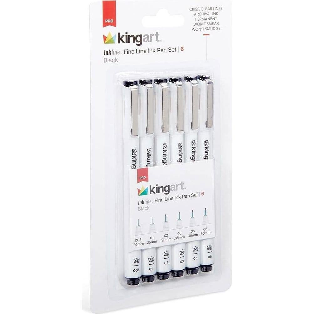 Set de 6 Plumas Gráficas KINGART 430-6 Tinta Negra Archival